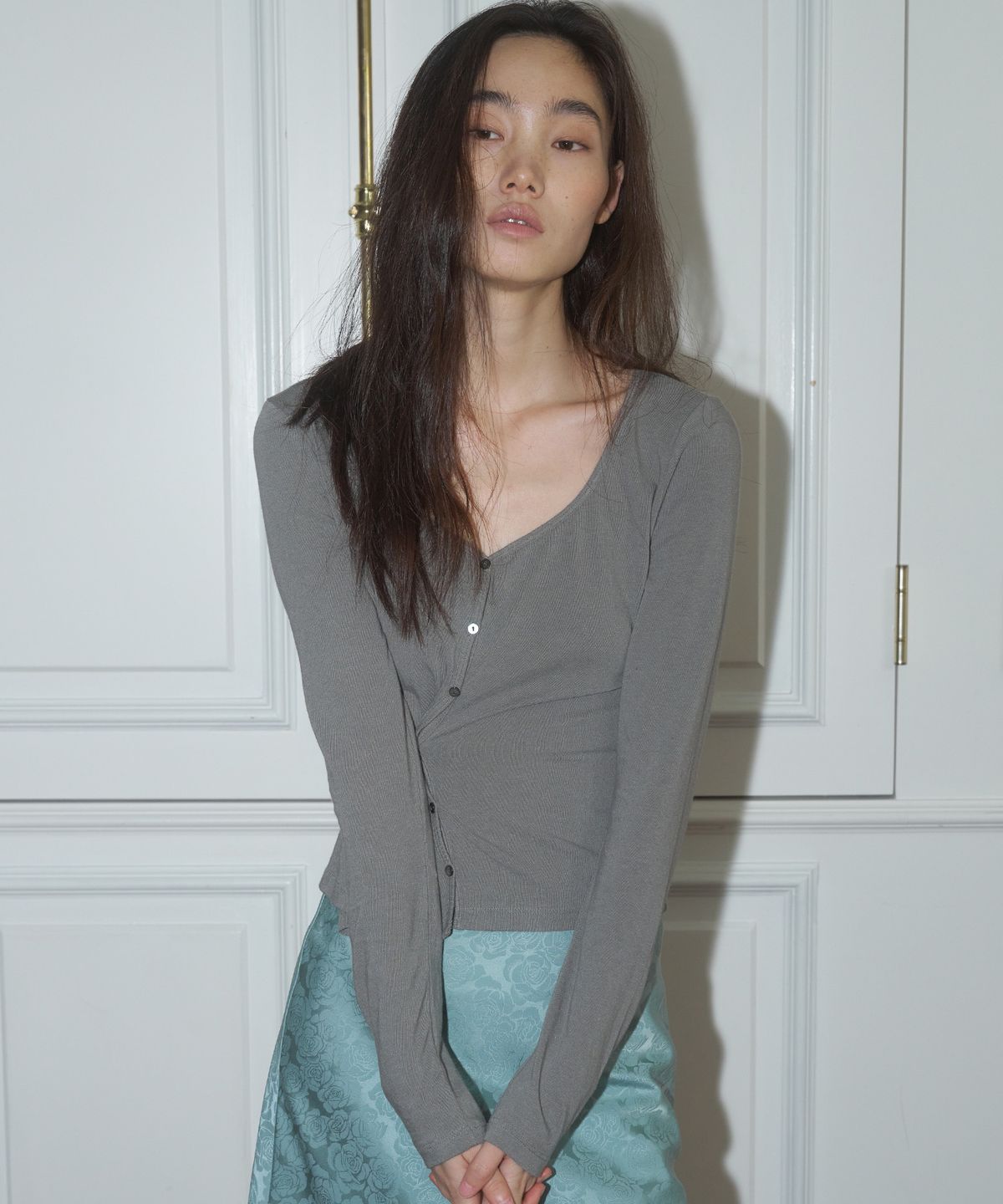 더포르타(THEPORTA) 2-WAY DRAPED CARDIGAN, GRAY