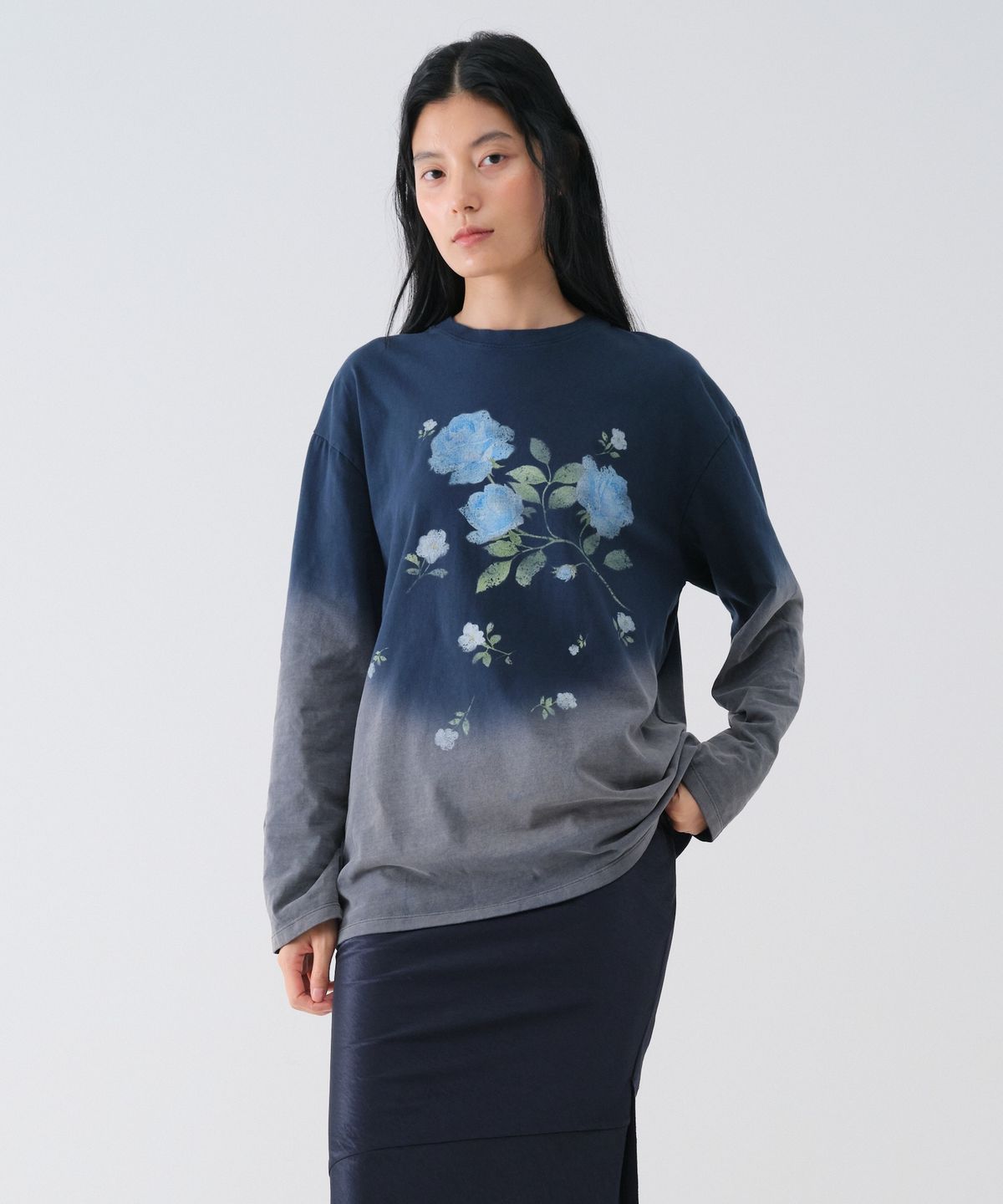 센토르(CENTAUR.KR) VINTAGE WASHED FLOWER LONG SLEEVE TEE_NAVY