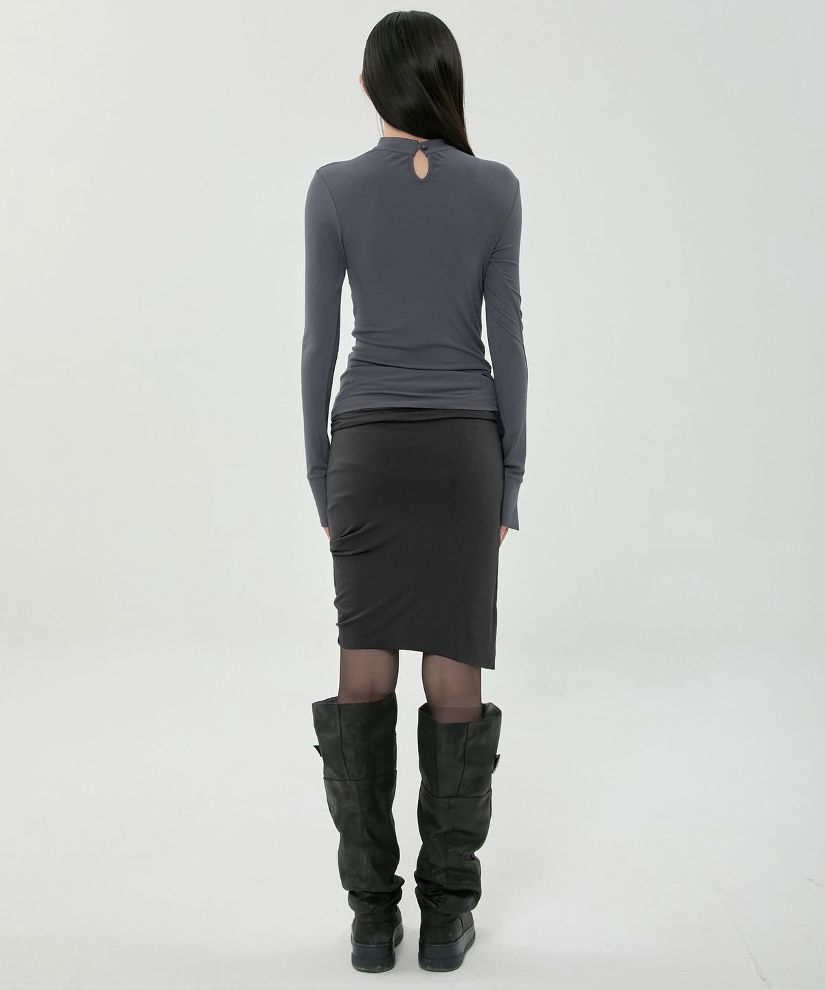 플레어업(FLAREUP) Draped Mock Neck Long Sleeve (FL-182_Charcoal)