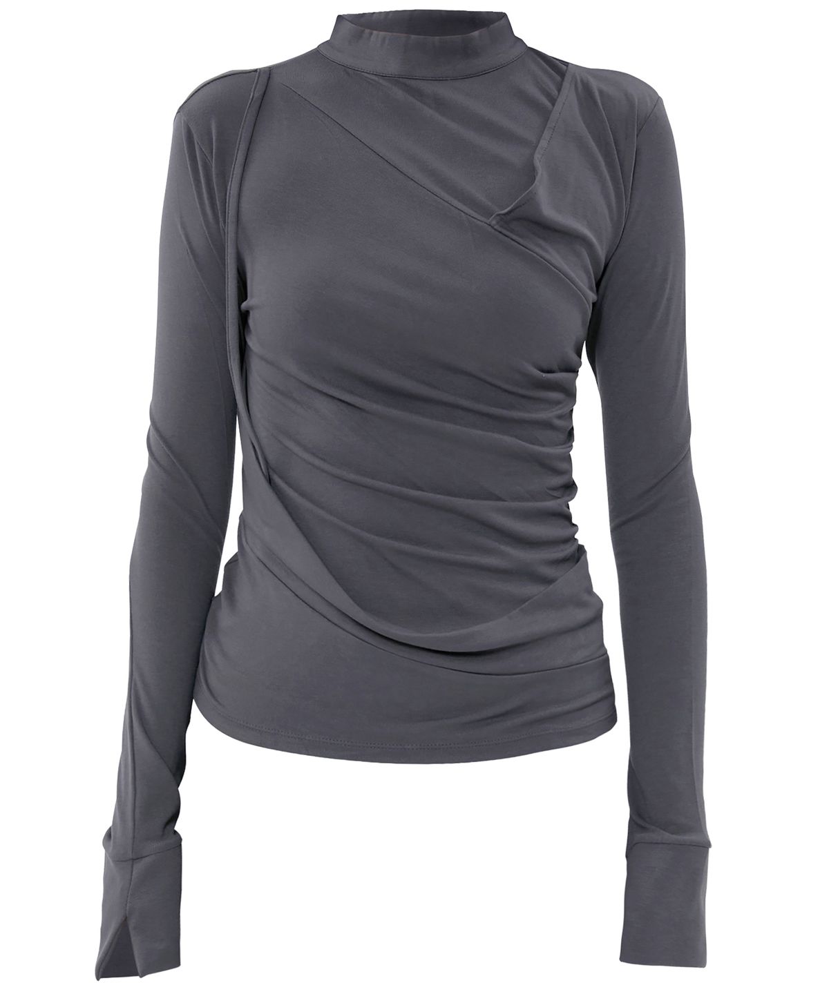 플레어업(FLAREUP) Draped Mock Neck Long Sleeve (FL-182_Charcoal)