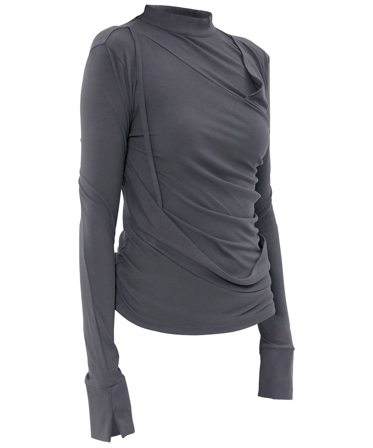 플레어업(FLAREUP) Draped Mock Neck Long Sleeve (FL-182_Charcoal)