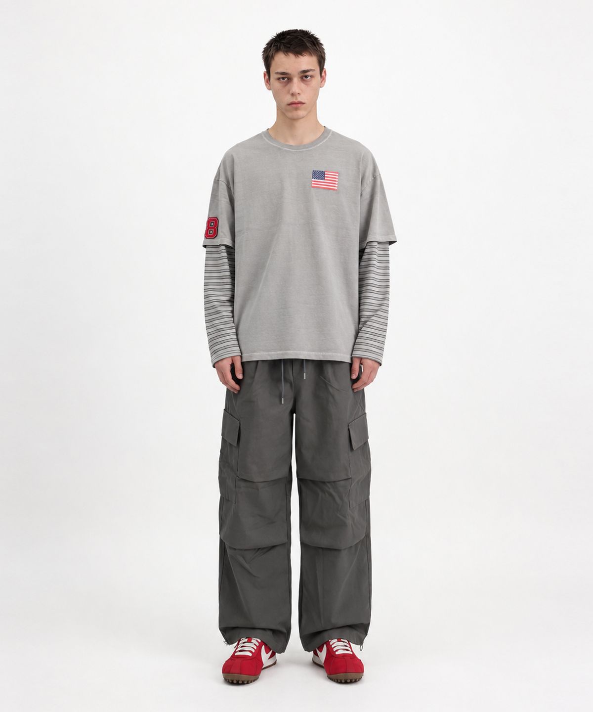 스케이터락(SK8ER ROCK) 8 Flag Pigment Layered T-Shirt (Gray)