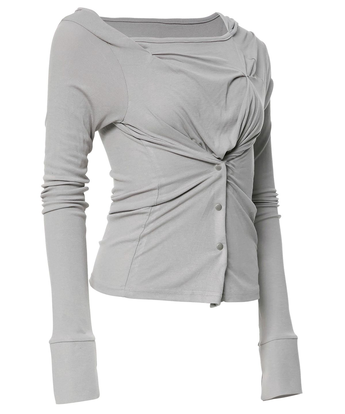 플레어업(FLAREUP) Asymmetrical Snap Long Sleeve Hoodie (FL-183_Gray)