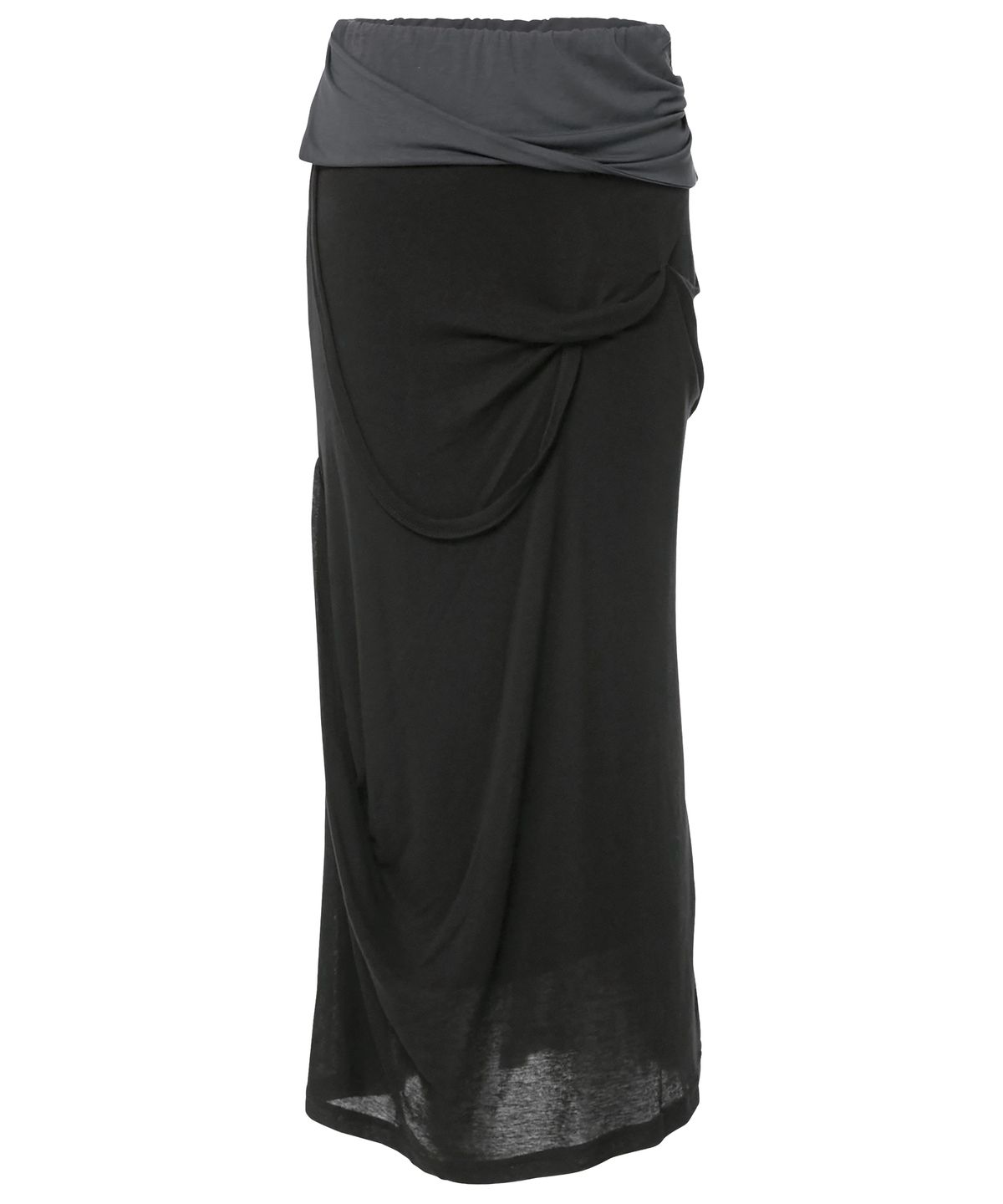 플레어업(FLAREUP) Asymmetrical Draped Long Skirt (FL-263_Black&Charcoal)