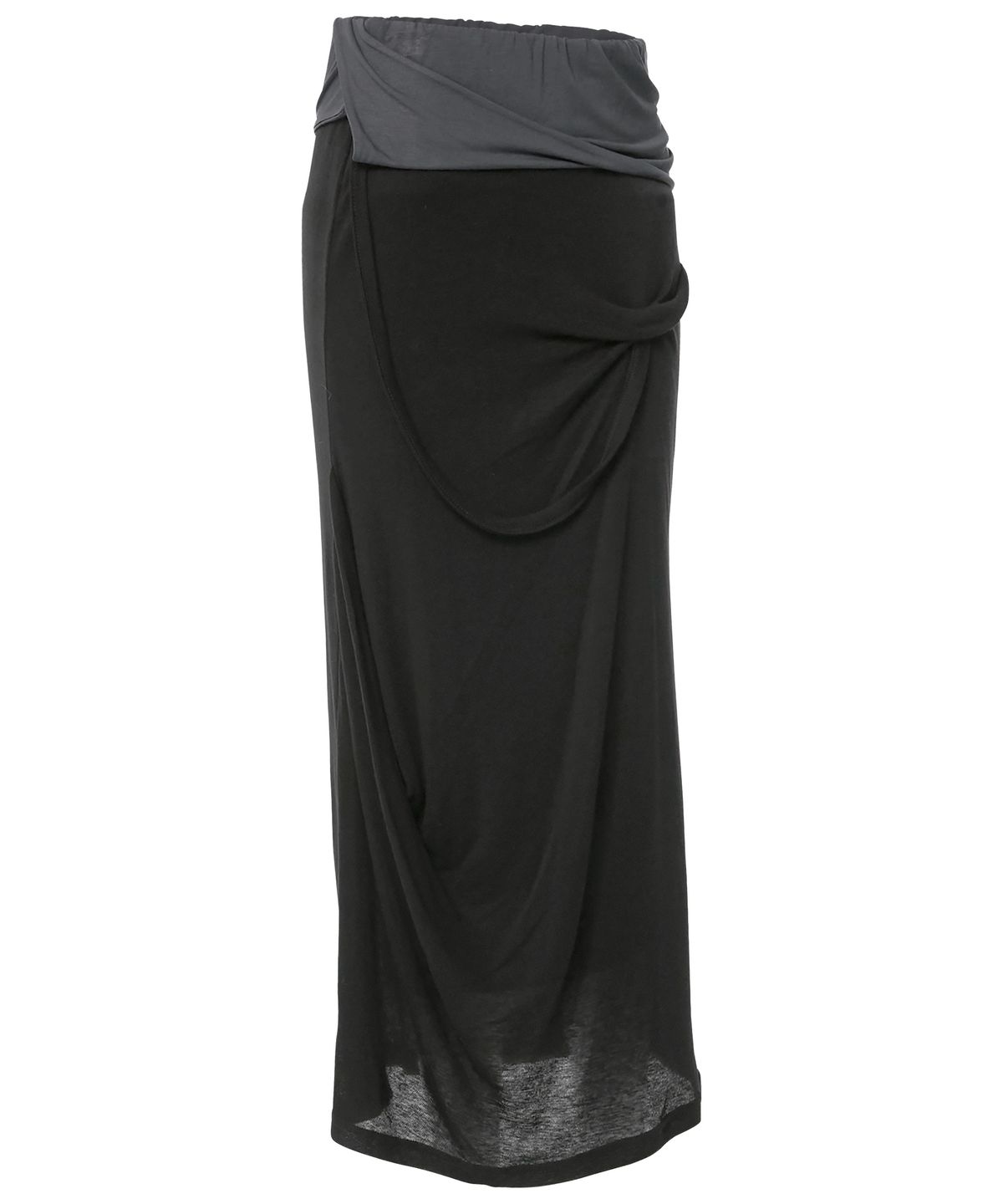 플레어업(FLAREUP) Asymmetrical Draped Long Skirt (FL-263_Black&Charcoal)