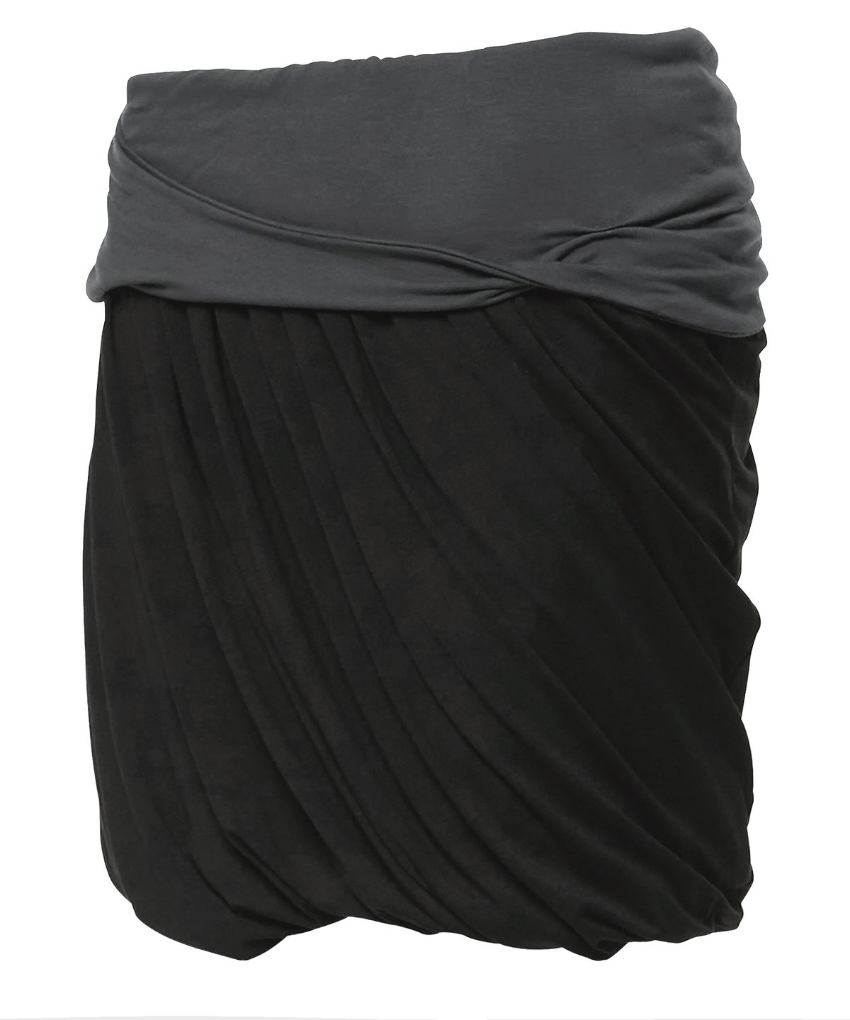 플레어업(FLAREUP) Layered Drape Midi Skirt (FL-276_Black&Charcoal)