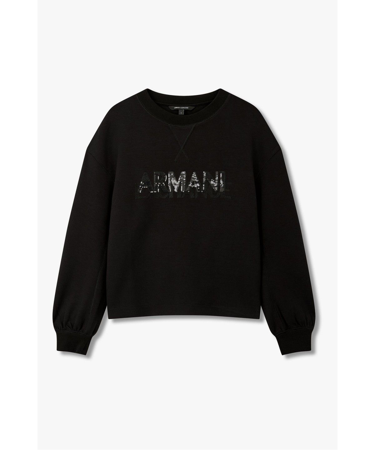 아르마니 익스체인지(ARMANI EXCHANGE) 여성 오버레이 시퀸 로고 스웨트셔츠 _블랙_A426331501