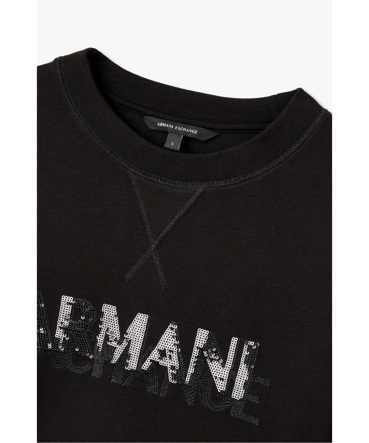 아르마니 익스체인지(ARMANI EXCHANGE) 여성 오버레이 시퀸 로고 스웨트셔츠 _블랙_A426331501