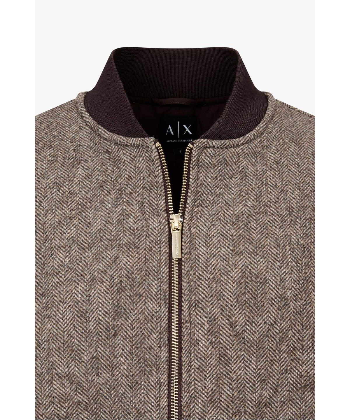 아르마니 익스체인지(ARMANI EXCHANGE) 여성 신세틱 레더 패치 헤링본 블루종 _브라운_A426310504