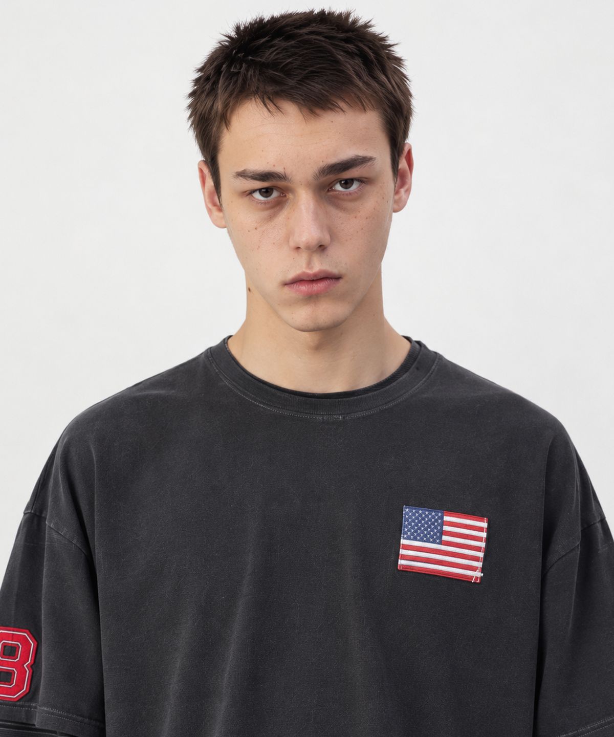 스케이터락(SK8ER ROCK) 8 Flag Pigment Layered T-Shirt (Charcoal)