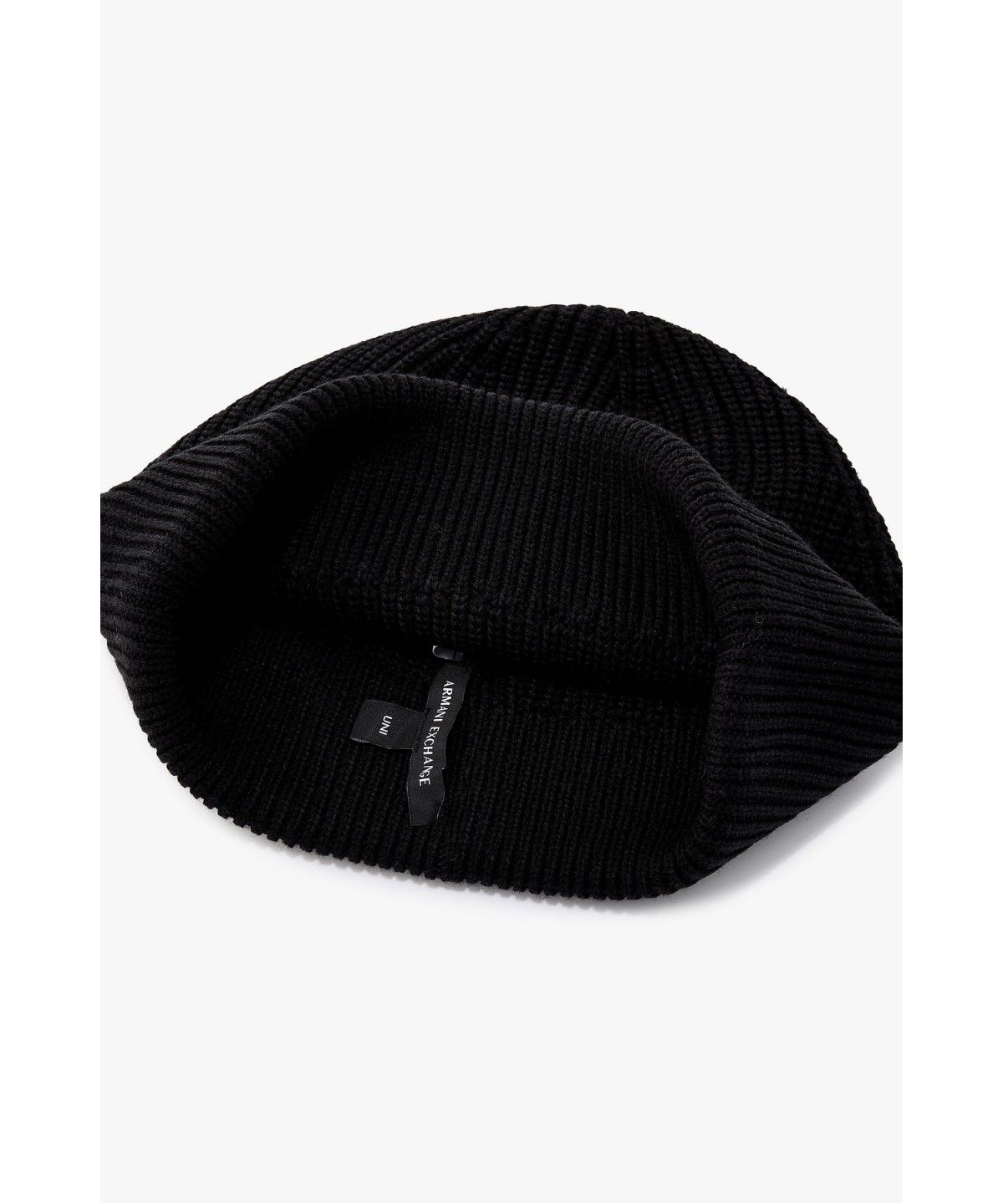 아르마니 익스체인지(ARMANI EXCHANGE) 남성 로고 패치 니트 비니 _블랙_A416372002