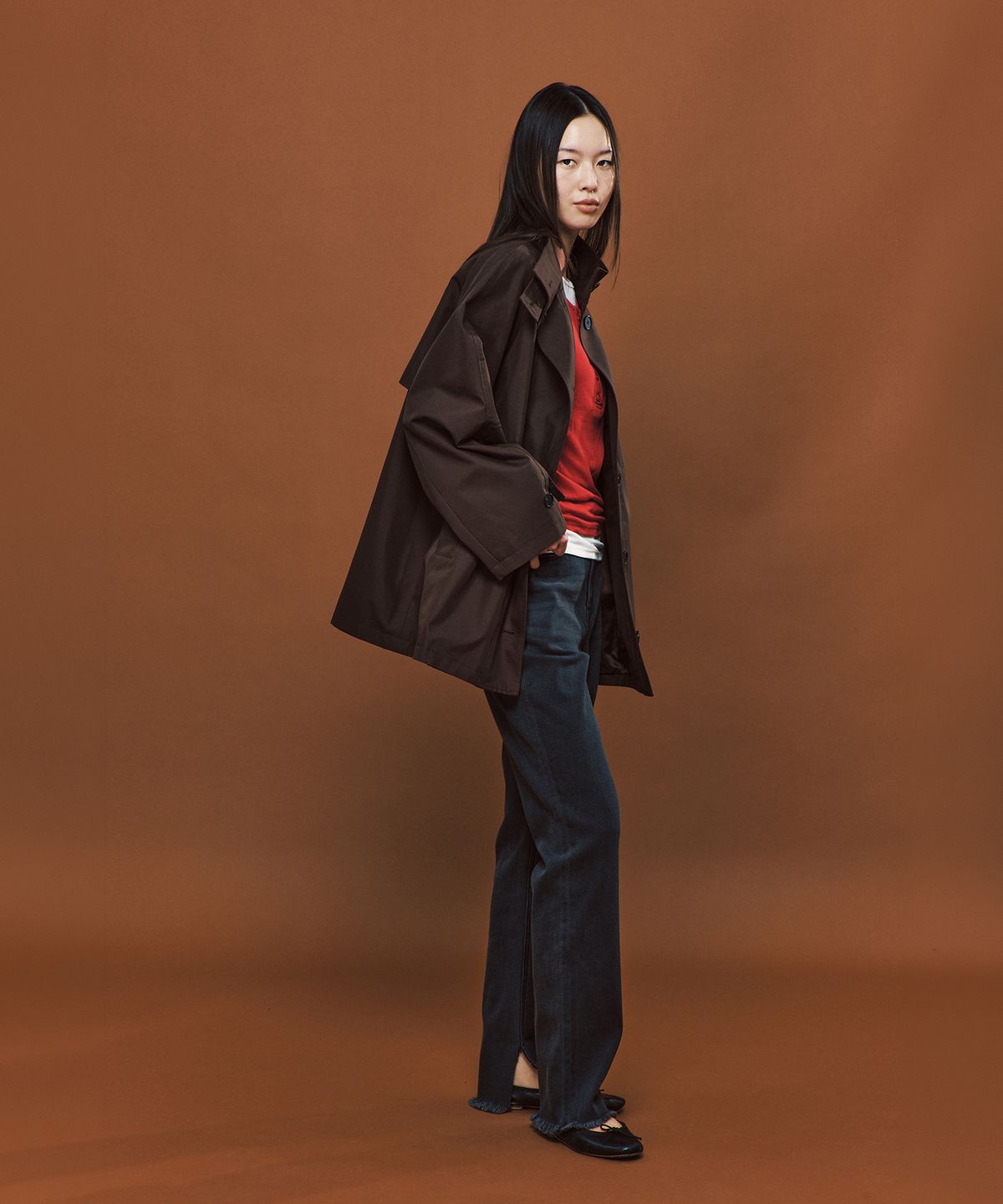 플랙 우먼(PLAC WOMEN) 슬림 스트레이트 슬릿 데님 그레이