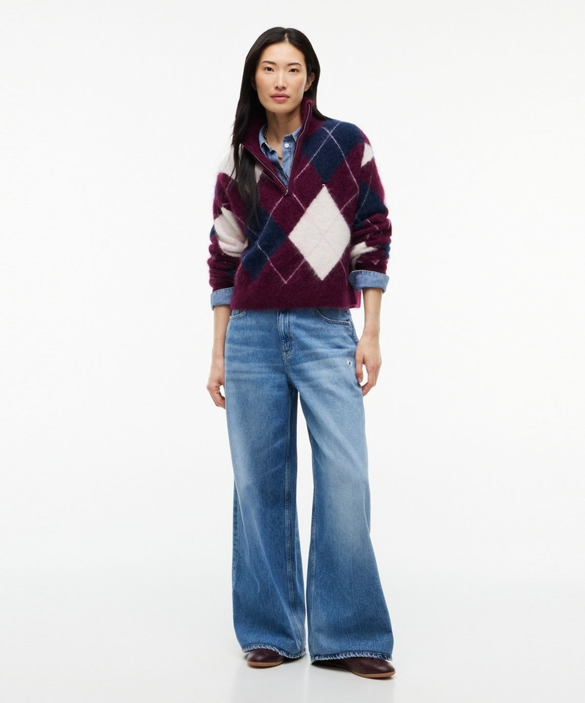 타미진스(TOMMY JEANS) 플러피 쿼터 집업 스웨터 (T32G7KTO35TWT1V11)