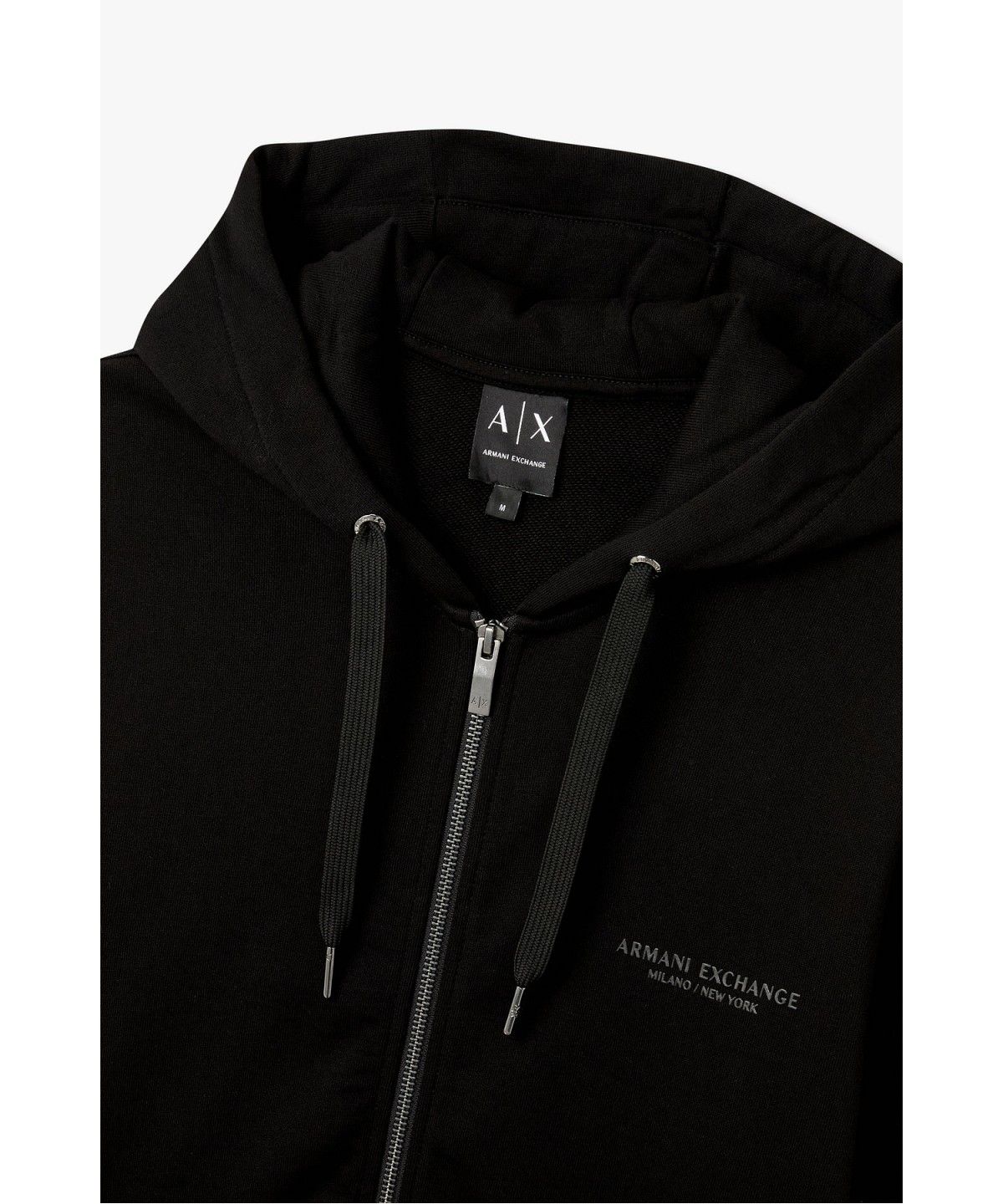 아르마니 익스체인지(ARMANI EXCHANGE) 남성 미니 로고 스트링 후드 집업 _블랙_A416331101