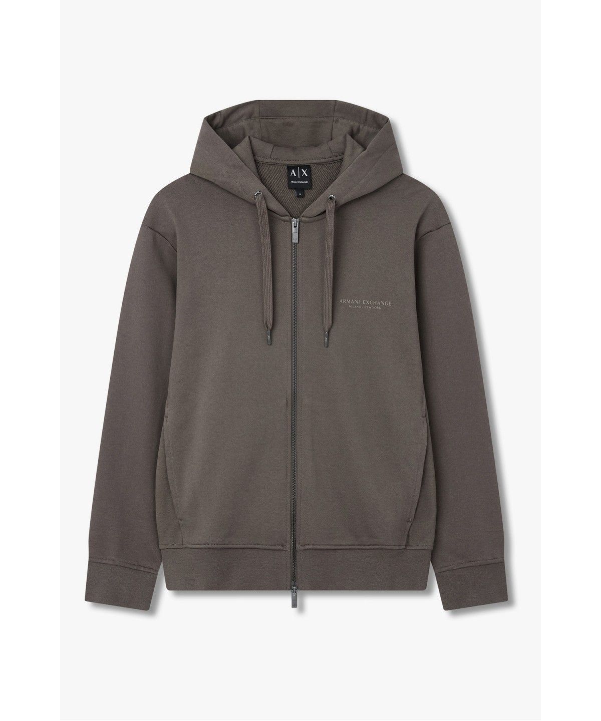 아르마니 익스체인지(ARMANI EXCHANGE) 남성 미니 로고 스트링 후드 집업 _웜 그레이_A416331100