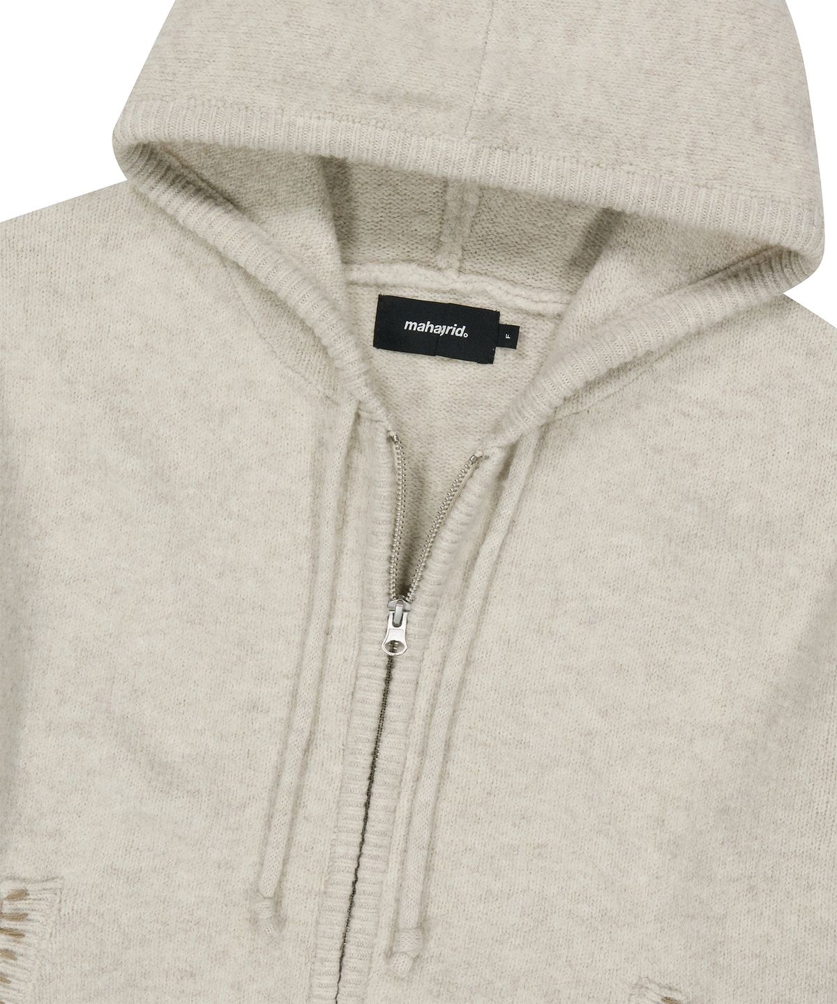마하그리드(MAHAGRID) STITCH CROP HOODED ZIP UP KNIT[OATMEAL]