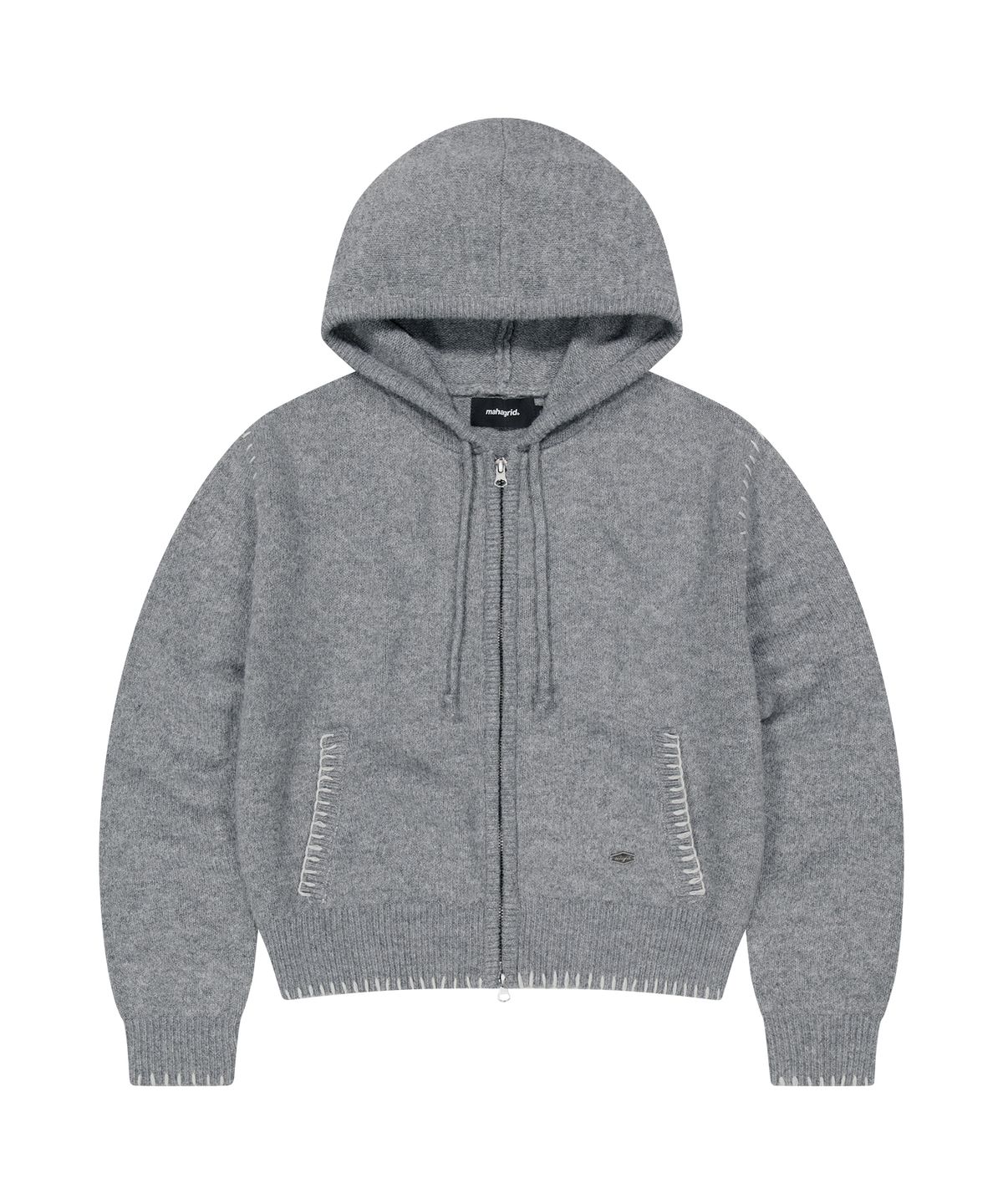 마하그리드(MAHAGRID) STITCH CROP HOODED ZIP UP KNIT[GREY]