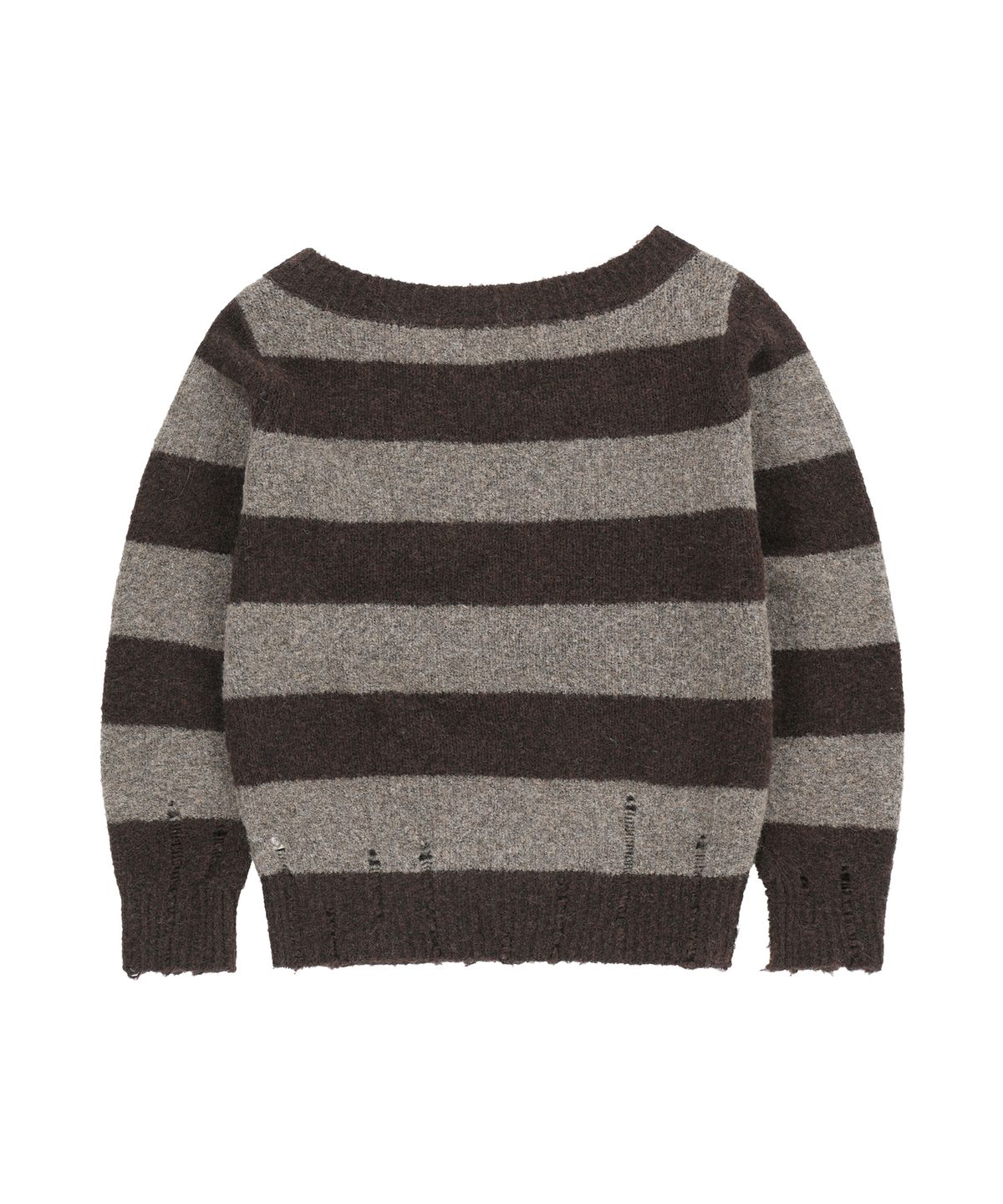 마하그리드(MAHAGRID) DAMAGED OFF SHOULDER STRIPE KNIT[BROWN]