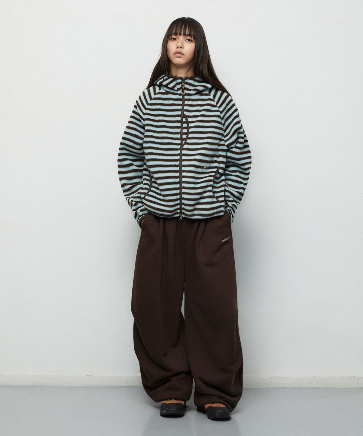 마하그리드(MAHAGRID) STRIPE HOODED FLEECE ZIP UP[MINT]