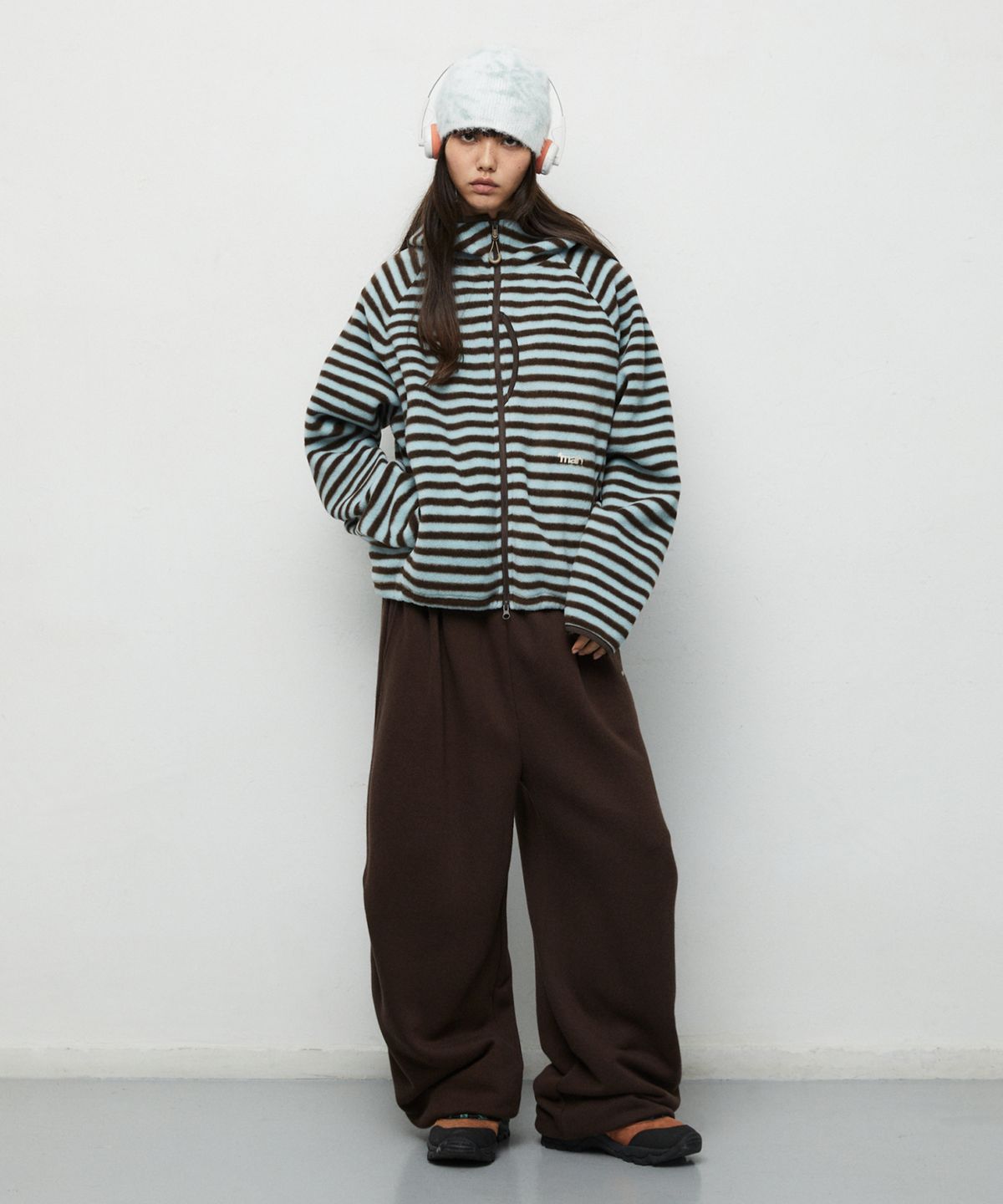 마하그리드(MAHAGRID) STRIPE HOODED FLEECE ZIP UP[MINT]