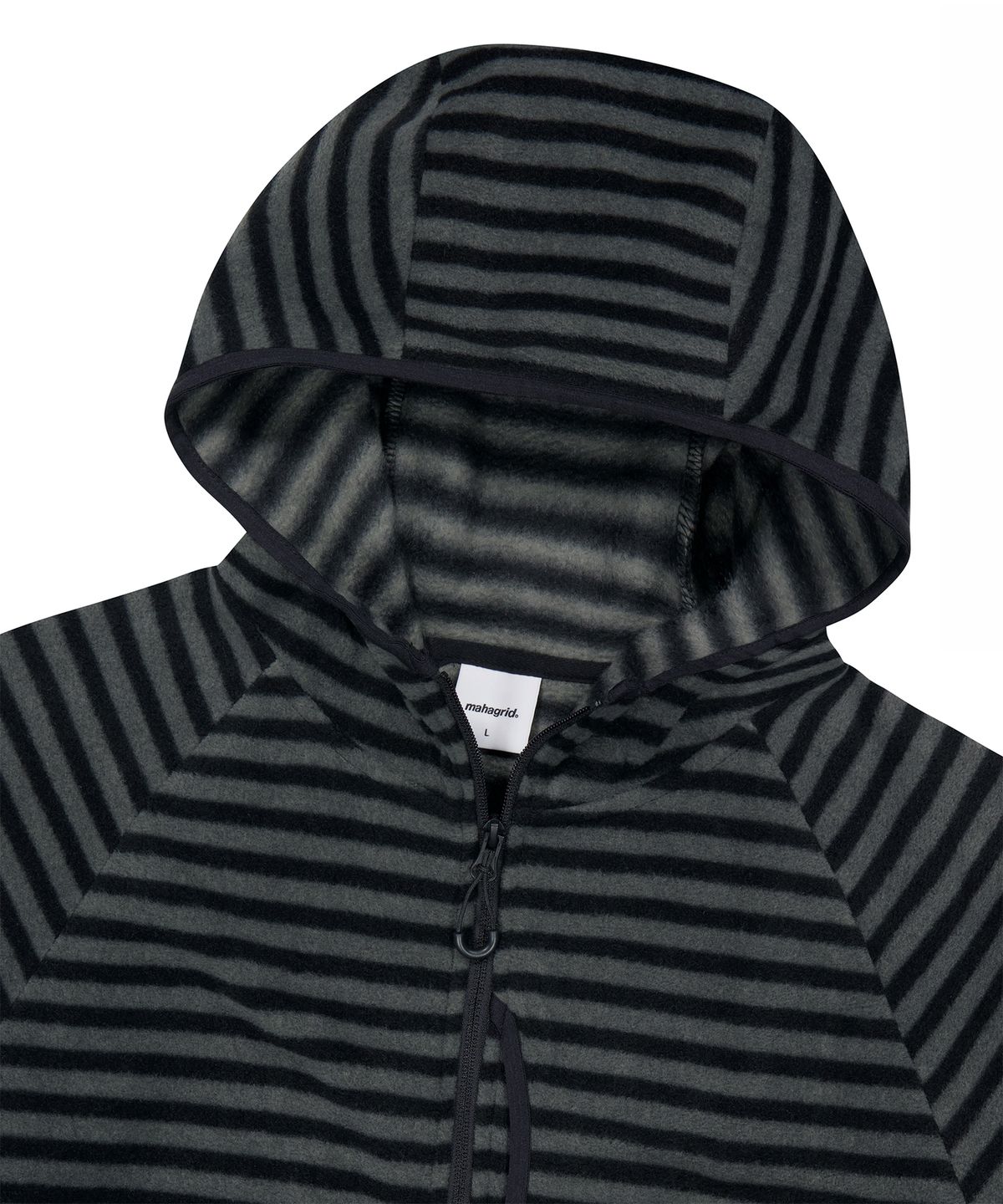 마하그리드(MAHAGRID) STRIPE HOODED FLEECE ZIP UP[BLACK]