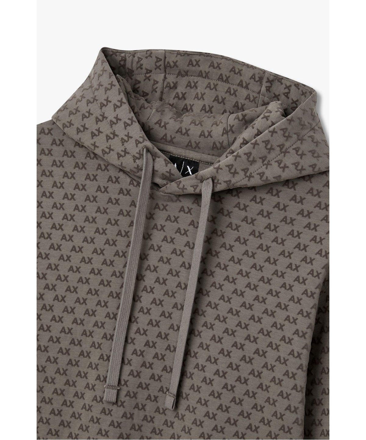 아르마니 익스체인지(ARMANI EXCHANGE) 남성 플록 로고 패턴 후드 티셔츠 _웜 그레이_A416331005