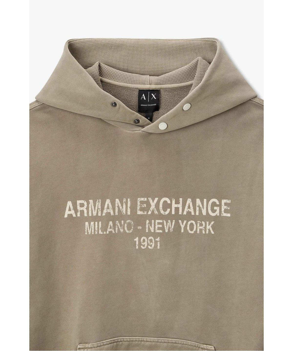 아르마니 익스체인지(ARMANI EXCHANGE) 남성 빈티지 로고 후드 티셔츠 _카키_A416331014