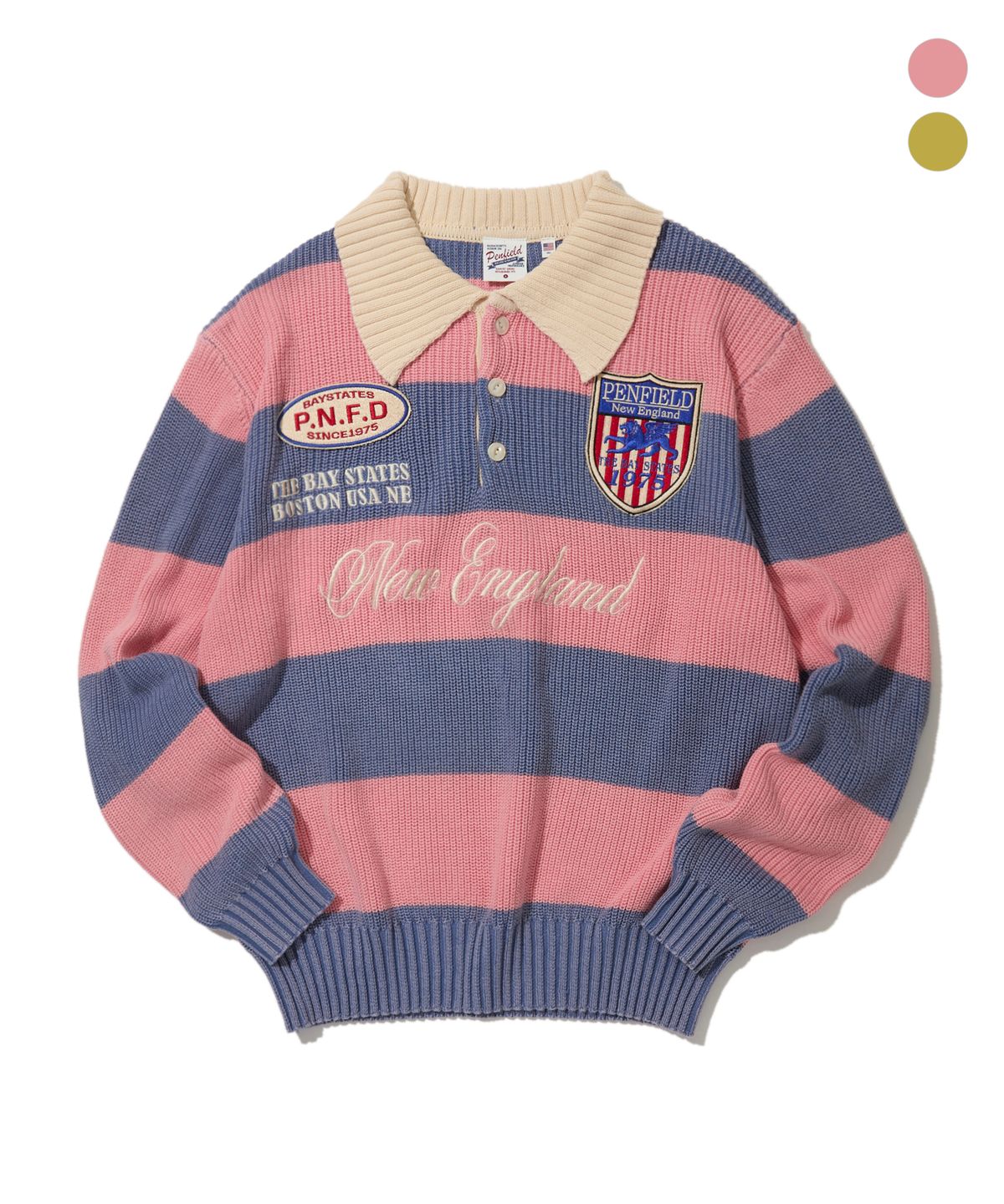 펜필드(PENFIELD) [PF]스트라이프 패치 자수 럭비 카라 롱슬리브 니트_FS3NT10U