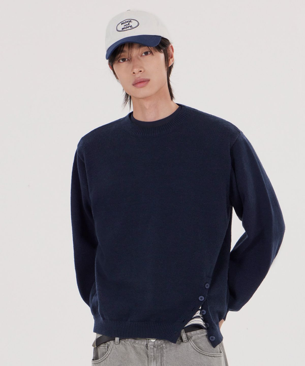 굿라이프웍스(GLW) [unisex] 사이드 버튼 니트 네이비