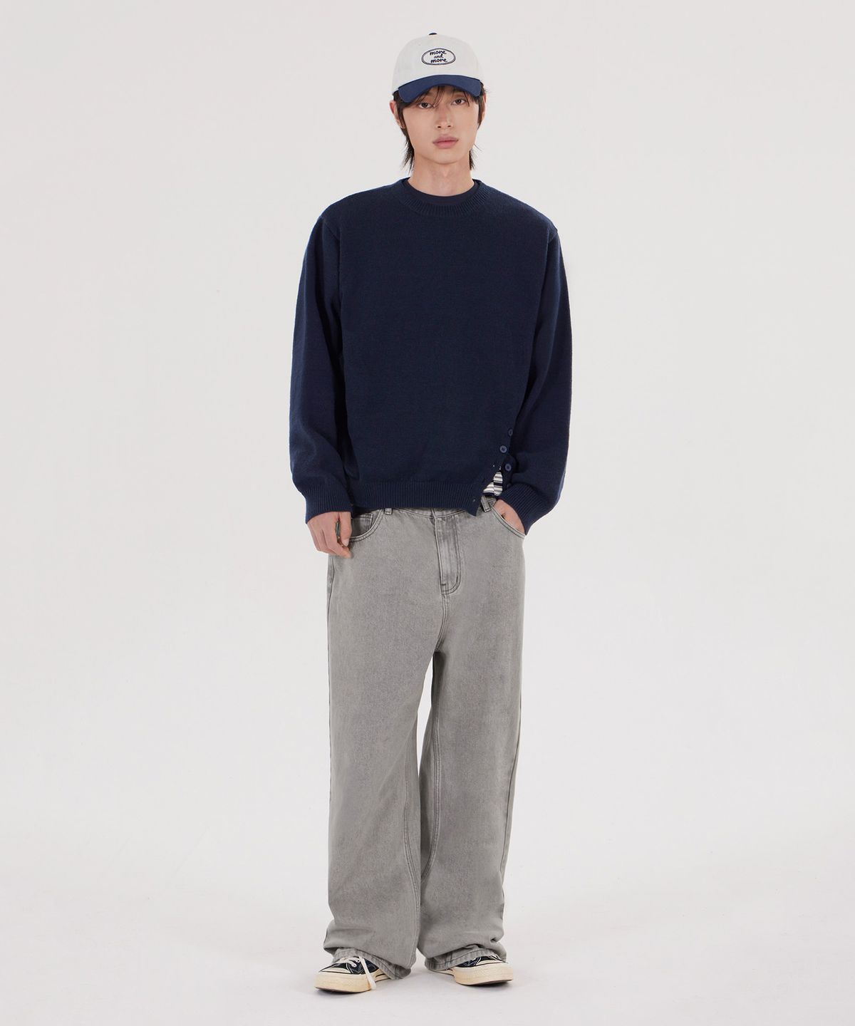 굿라이프웍스(GLW) [unisex] 사이드 버튼 니트 네이비