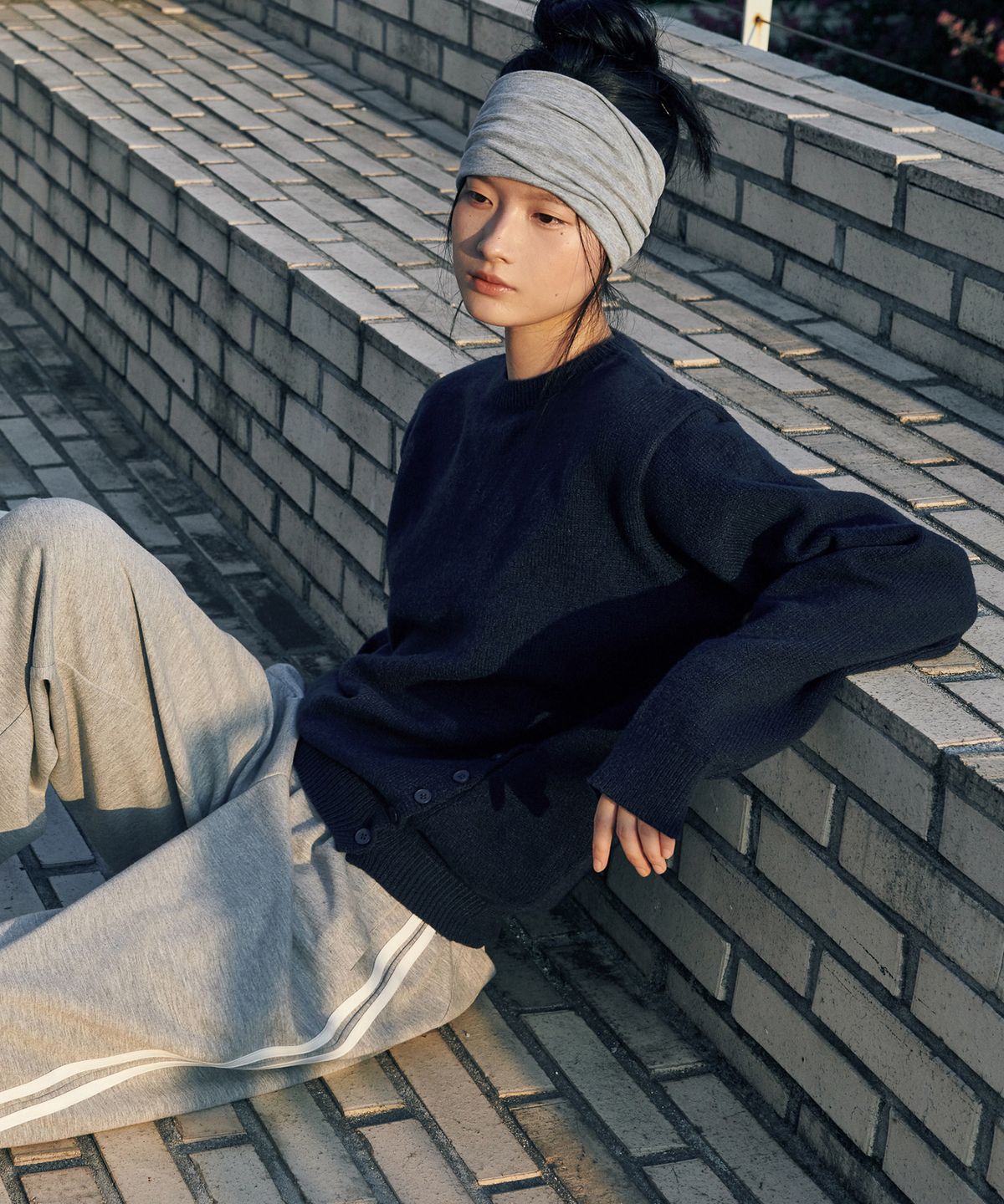 굿라이프웍스(GLW) [unisex] 사이드 버튼 니트 네이비