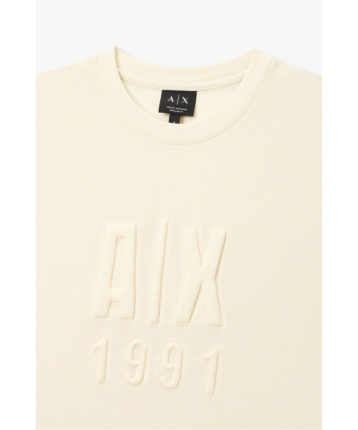 아르마니 익스체인지(ARMANI EXCHANGE) 남성 엠보 로고 숏 슬리브 티셔츠 _라이트 베이지_A416330003