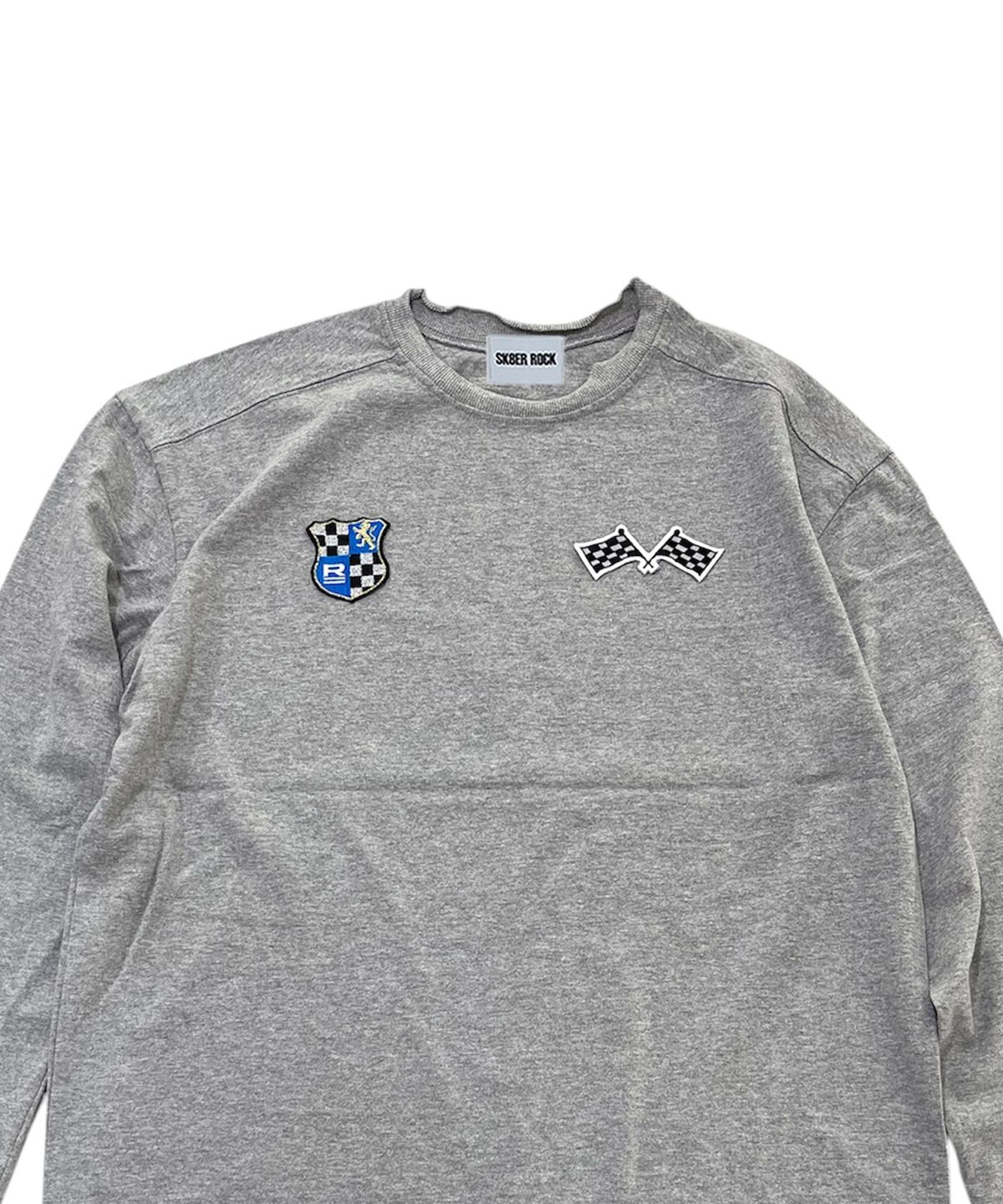 스케이터락(SK8ER ROCK) Race Patch Raw Edge T-Shirt (Melange gray)