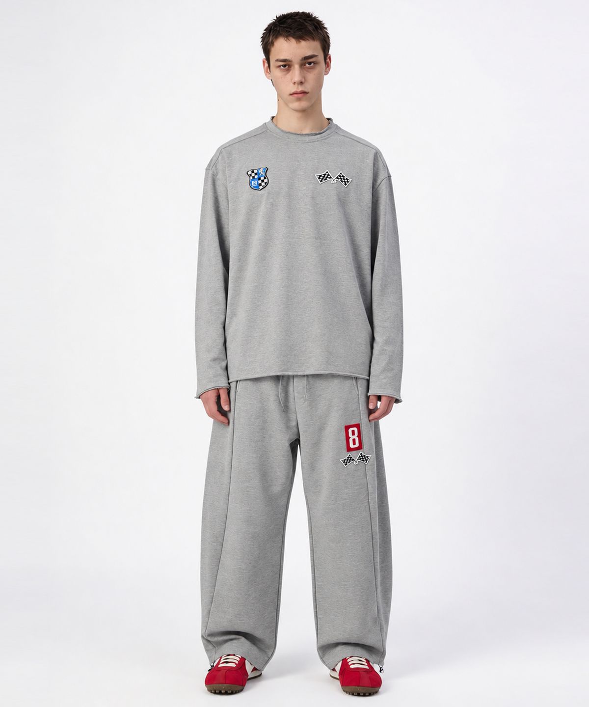 스케이터락(SK8ER ROCK) Race Patch Raw Edge T-Shirt (Melange gray)