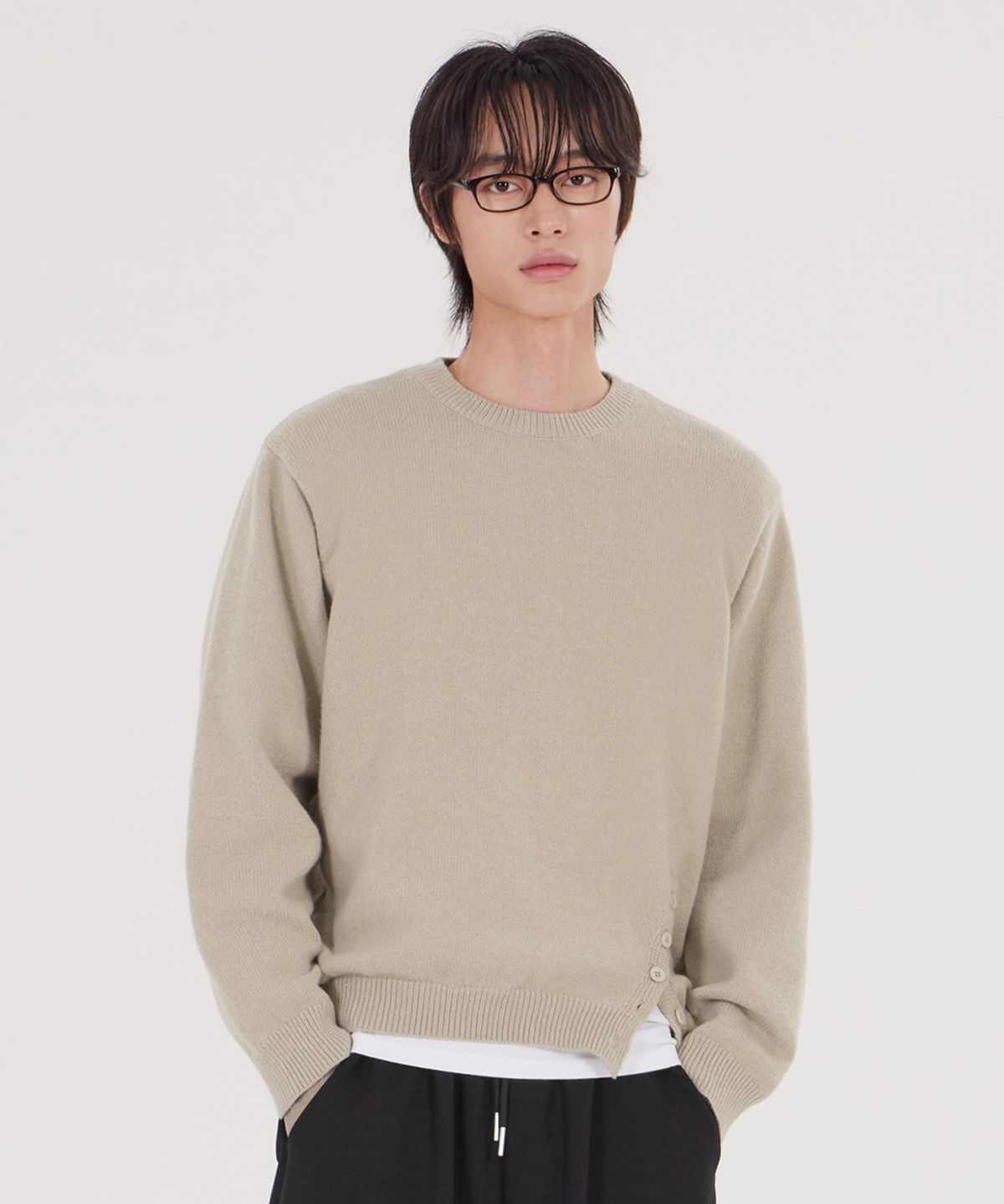 굿라이프웍스(GLW) [unisex] 사이드 버튼 니트 베이지