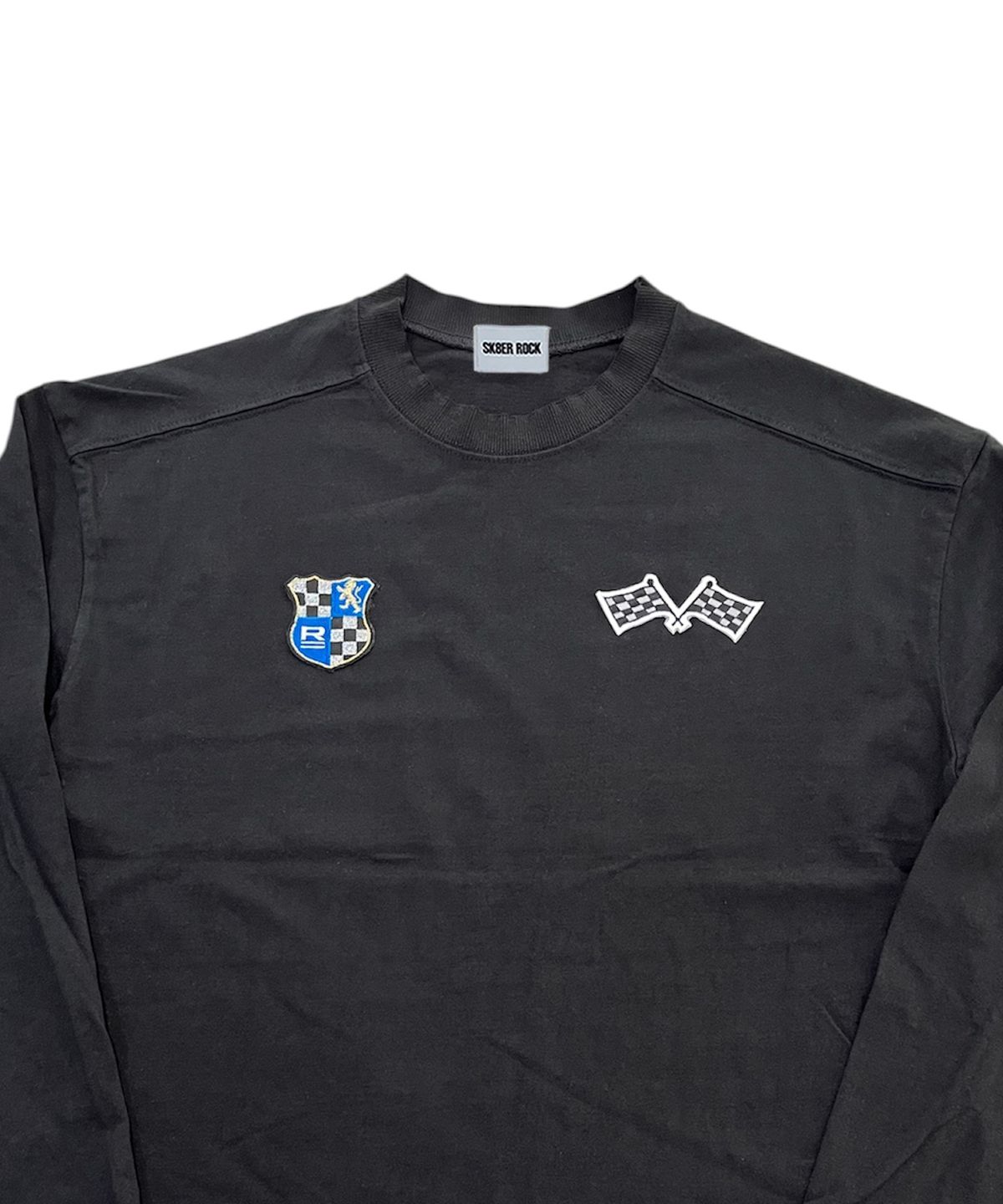 스케이터락(SK8ER ROCK) Race Patch Raw Edge T-Shirt (Black)