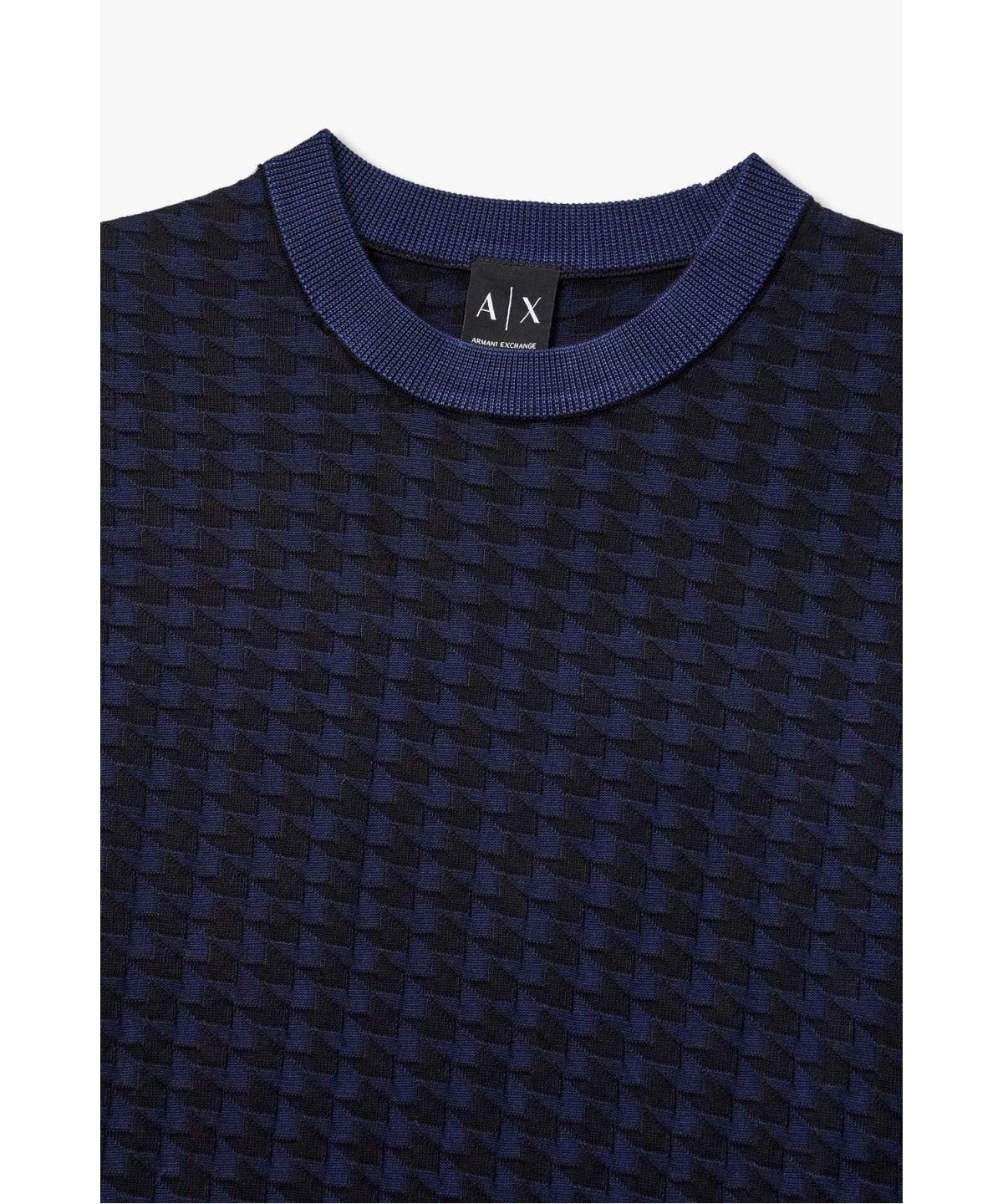 아르마니 익스체인지(ARMANI EXCHANGE) 남성 자카드 패턴 롱 슬리브 니트 _네이비_A416332012