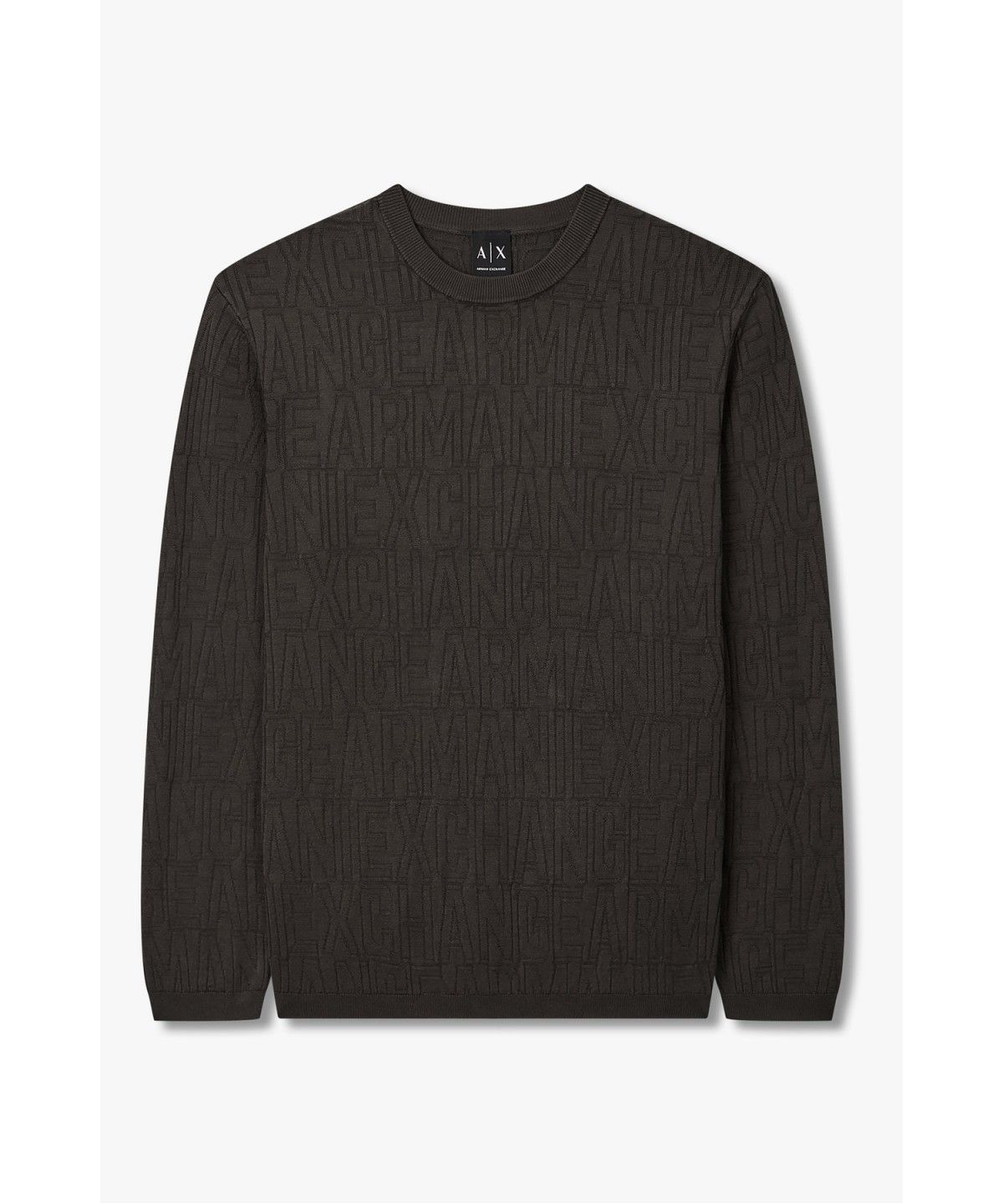 아르마니 익스체인지(ARMANI EXCHANGE) 남성 올오버 로고 패턴 크루넥 니트 _챠콜_A416332006