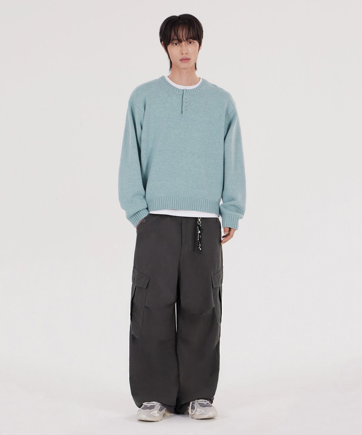 굿라이프웍스(GLW) [unisex] 오버핏 버튼 헨리넥 니트 민트