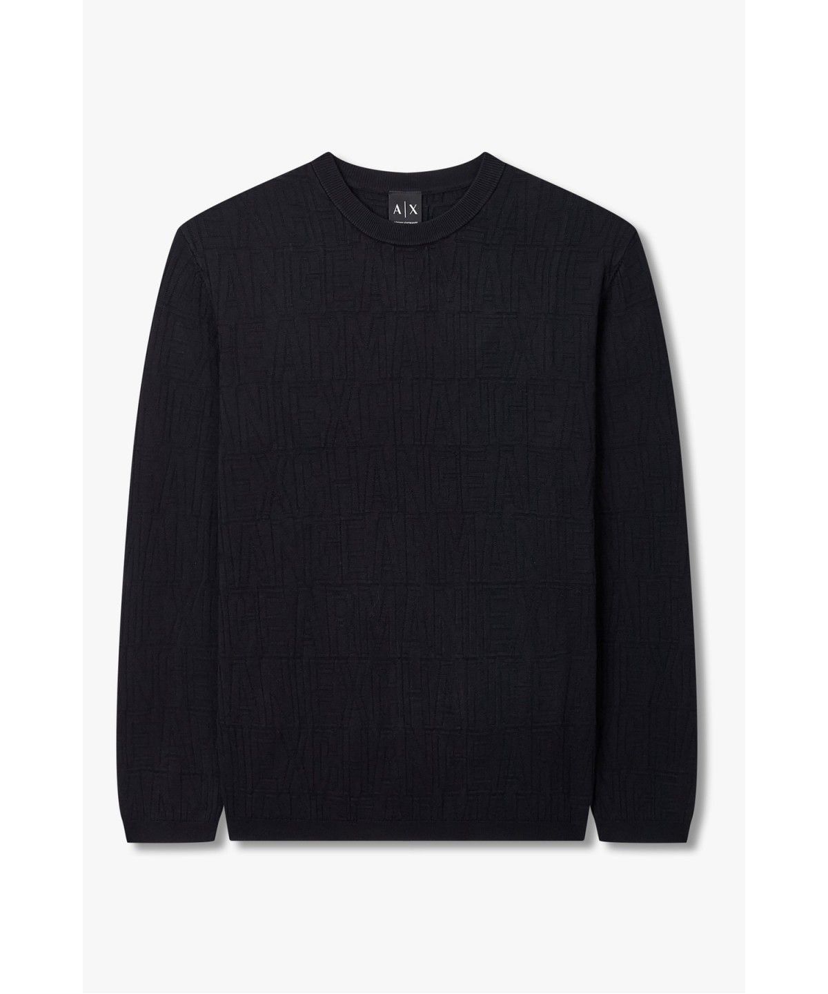 아르마니 익스체인지(ARMANI EXCHANGE) 남성 올오버 로고 패턴 크루넥 니트 _다크 네이비_A416332005