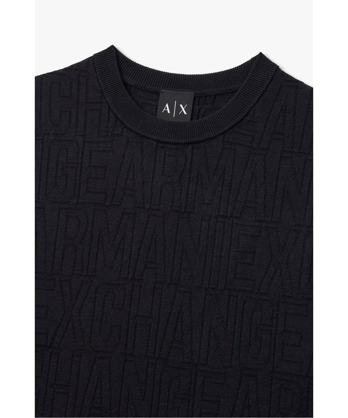 아르마니 익스체인지(ARMANI EXCHANGE) 남성 올오버 로고 패턴 크루넥 니트 _다크 네이비_A416332005
