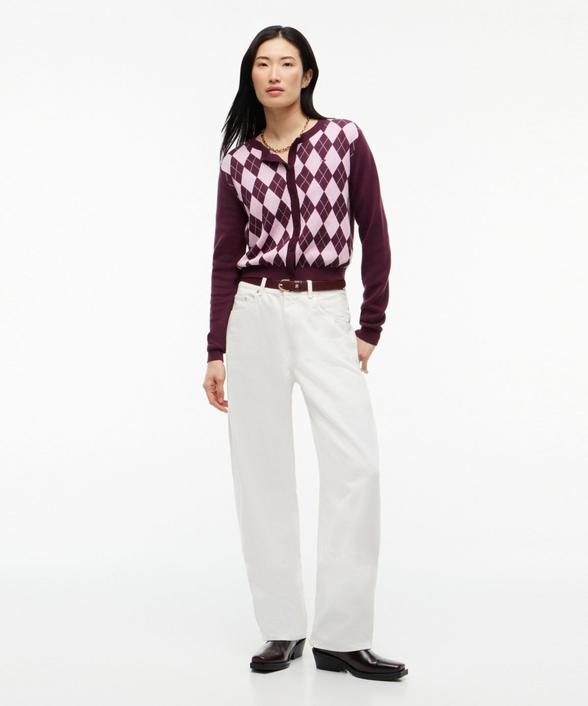 타미진스(TOMMY JEANS) 에센셜 크루넥 아가일 가디건 (T32G7KCD19TWT1V11)