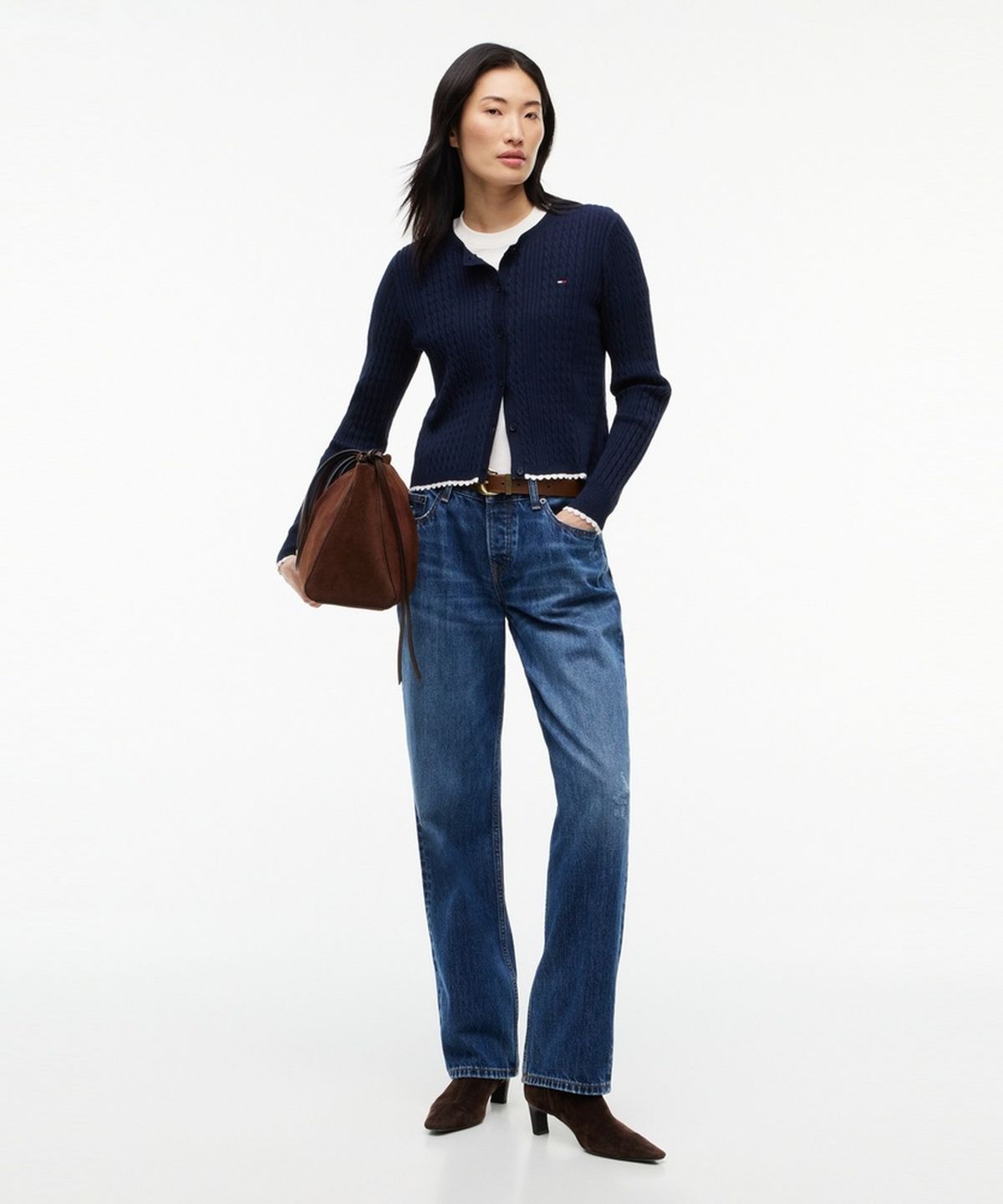 타미진스(TOMMY JEANS) 케이블 크루넥 가디건 (T32G7KCD17TWT1C1G)