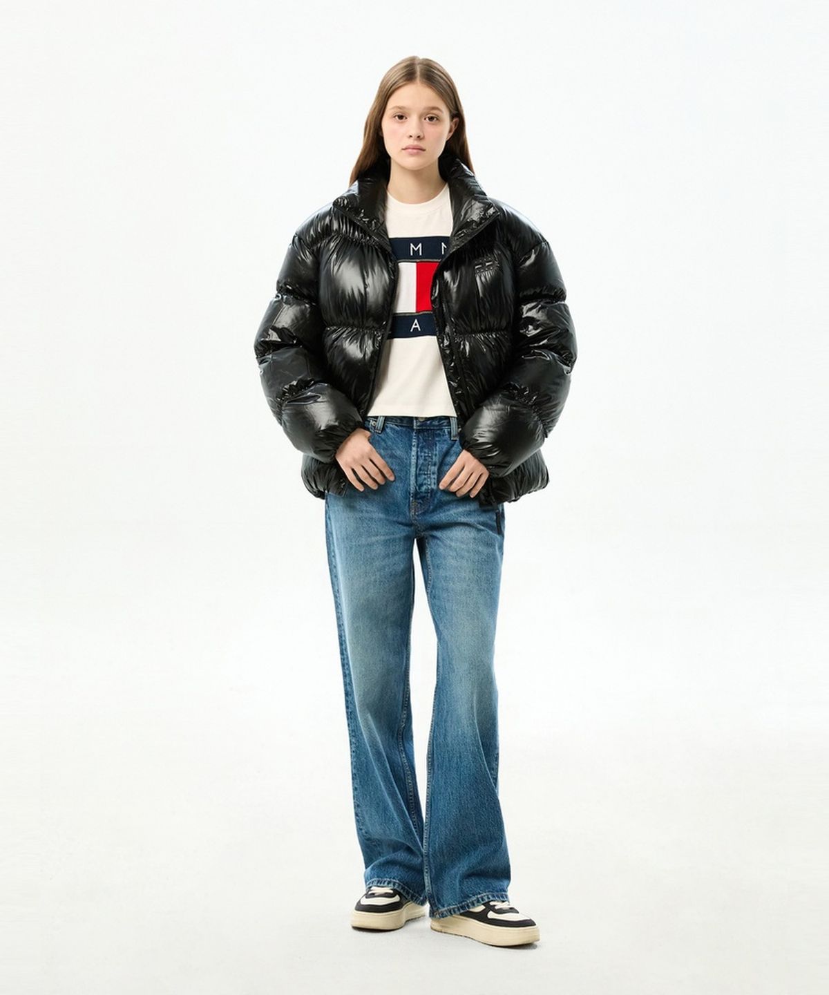 타미진스(TOMMY JEANS) 하이넥 샤이니 푸퍼 다운 재킷 (T32G7QJC52TWT1BDS)