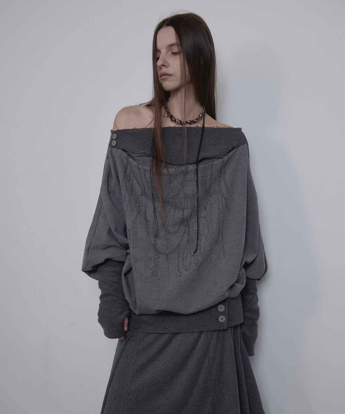 애시메트리(ASYMMETRY) ROUGH DECONSTRUCTED SWEATSHIRT / CHARCOAL