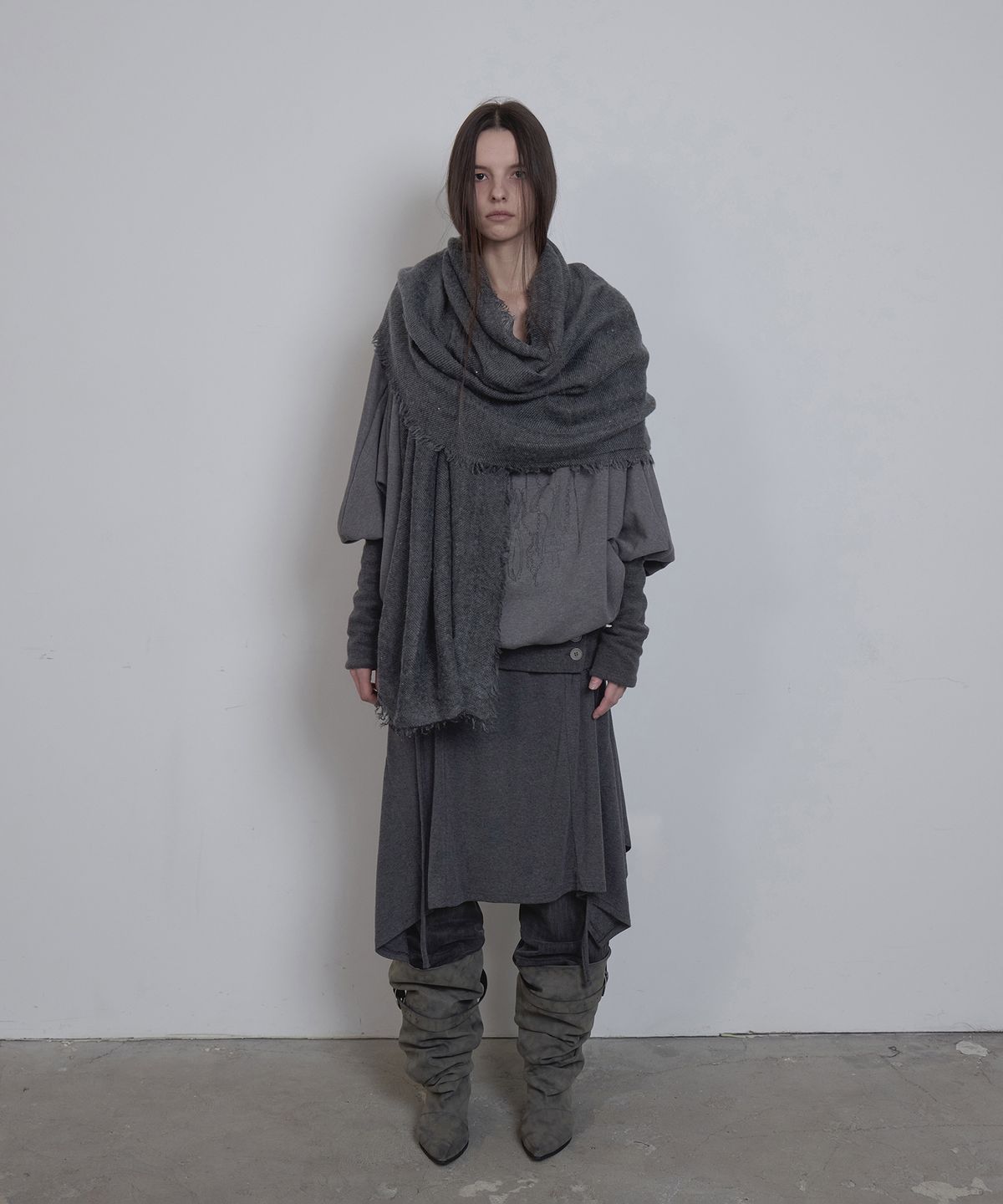 애시메트리(ASYMMETRY) ROUGH DECONSTRUCTED SWEATSHIRT / CHARCOAL