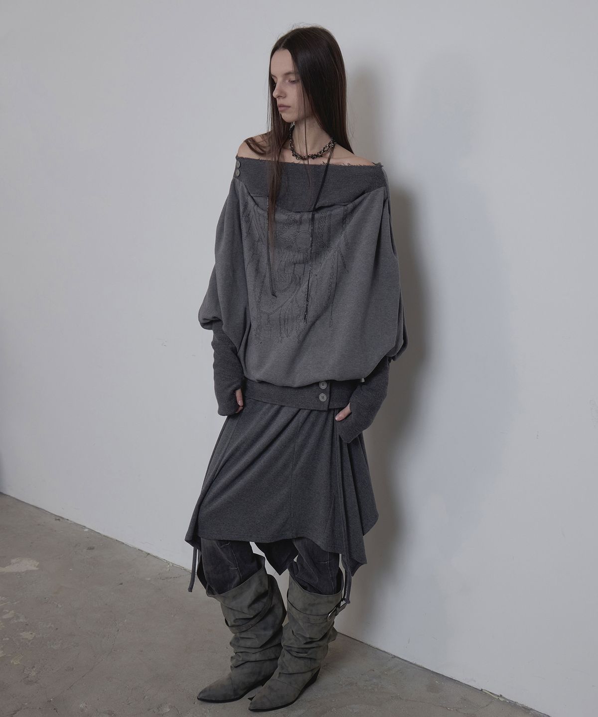 애시메트리(ASYMMETRY) ROUGH DECONSTRUCTED SWEATSHIRT / CHARCOAL