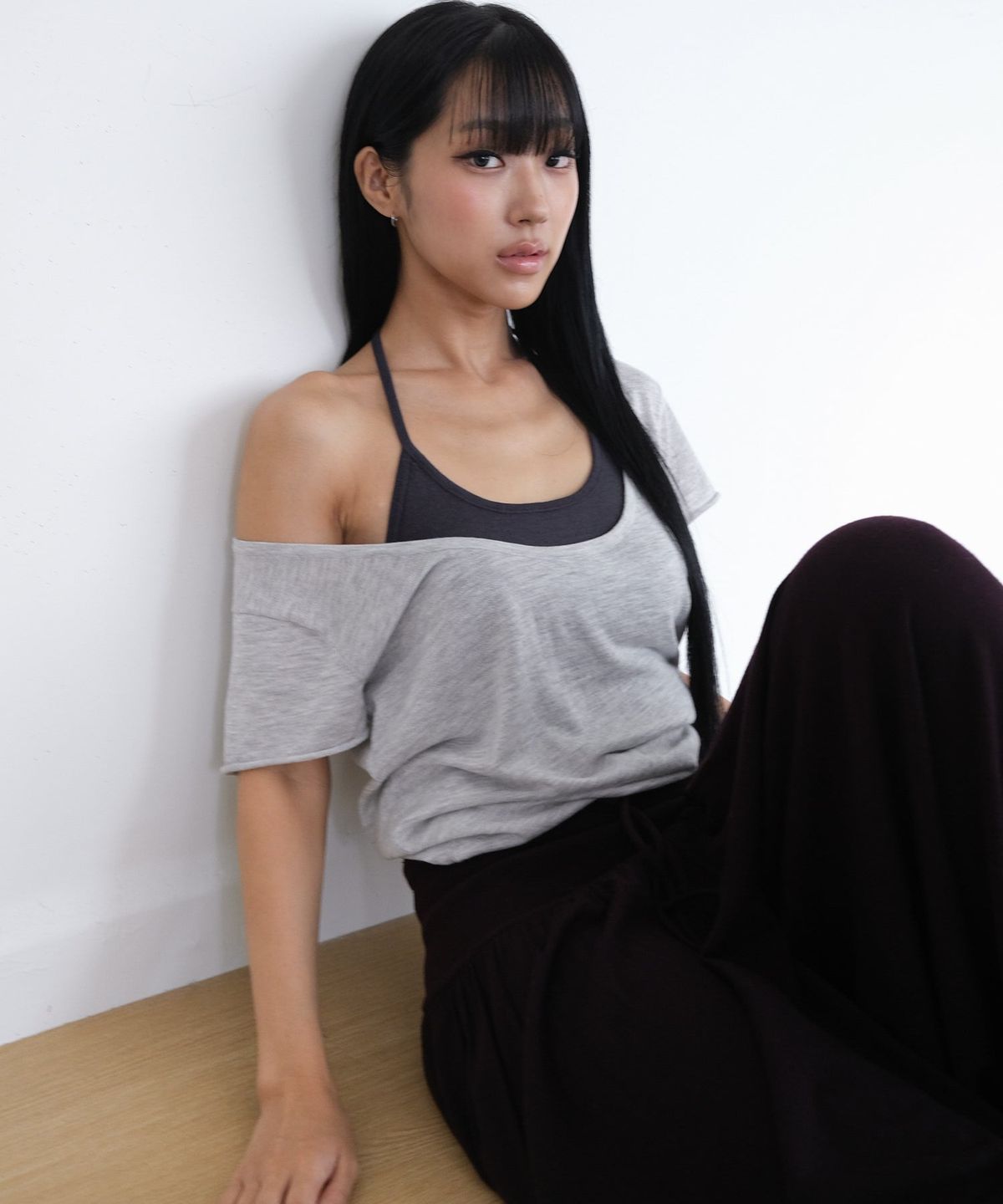 오오티엔(OOTN) DOUBLE LAYER KNIT TOP [GRAY]