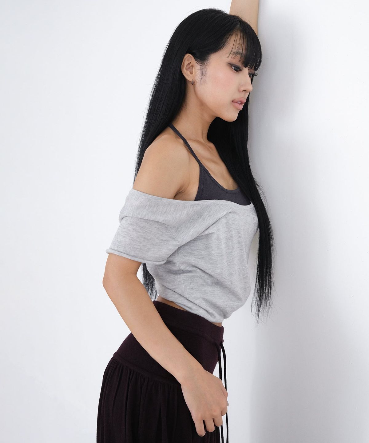 오오티엔(OOTN) DOUBLE LAYER KNIT TOP [GRAY]