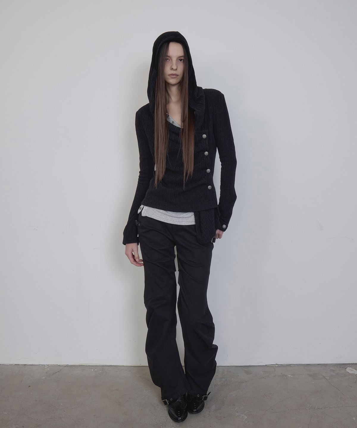 애시메트리(ASYMMETRY) BELT CURVED PANTS / BLACK